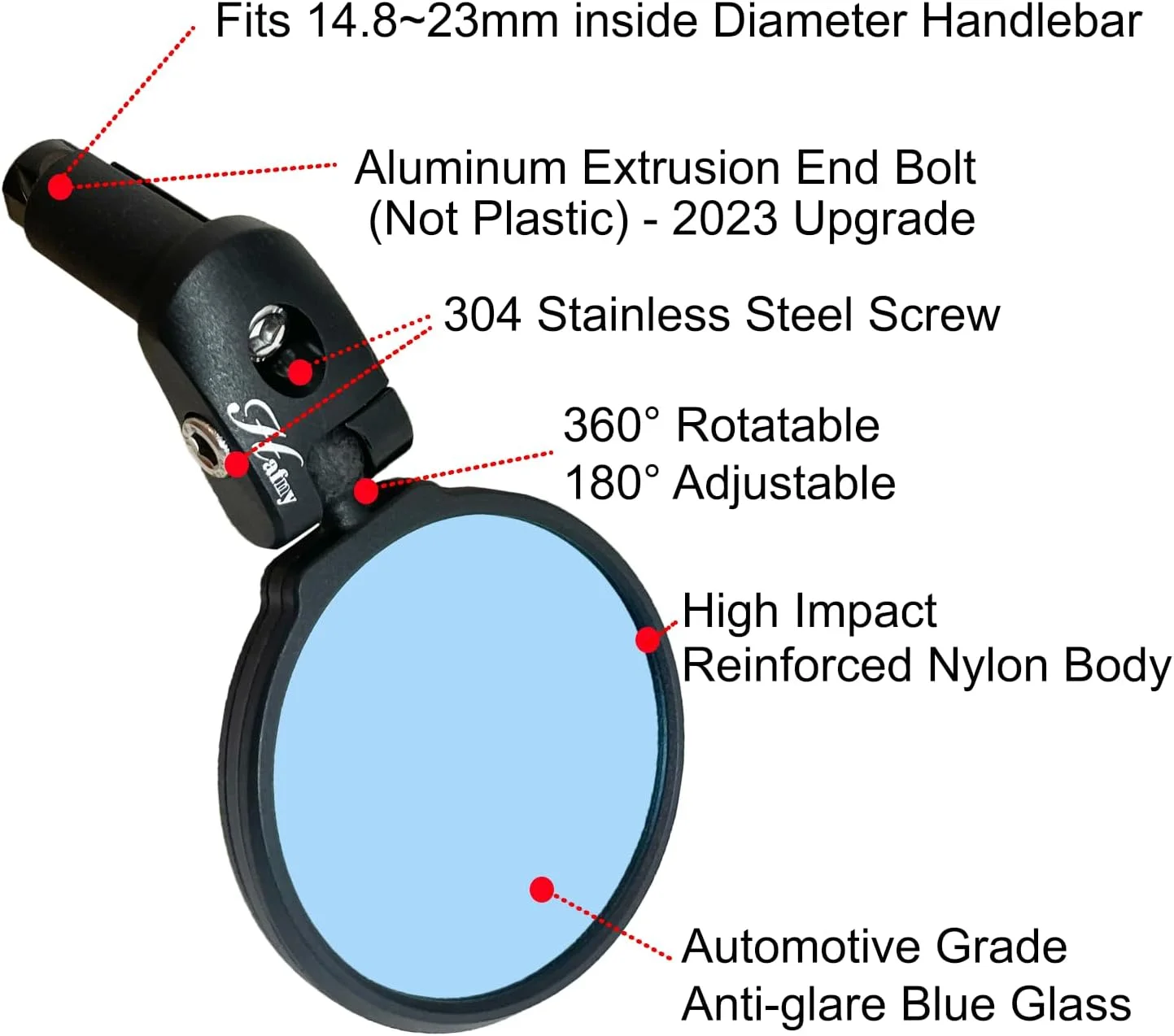 آینه دوچرخه فرمان Hafny، HD، مقاوم در برابر ضربه، شیشه ای، HF-M952B-FR03