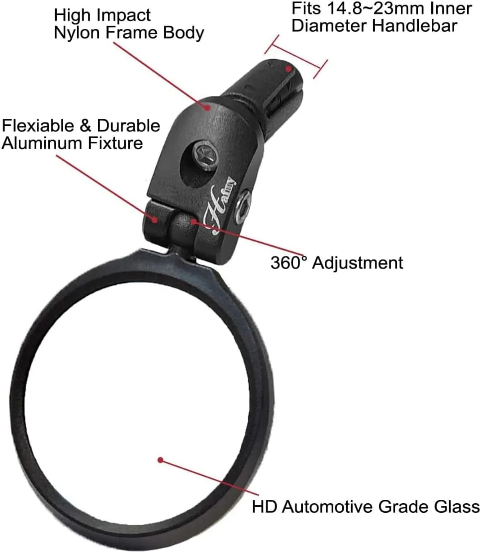 آینه دوچرخه انتهای فرمان هافنی، HD، مقاوم در برابر ضربه، آینه شیشه ای، HF-MR090، HF-M951S-FR03، 2 عدد (شیشه نقره ای، 60 میلی متر * 2 عدد)