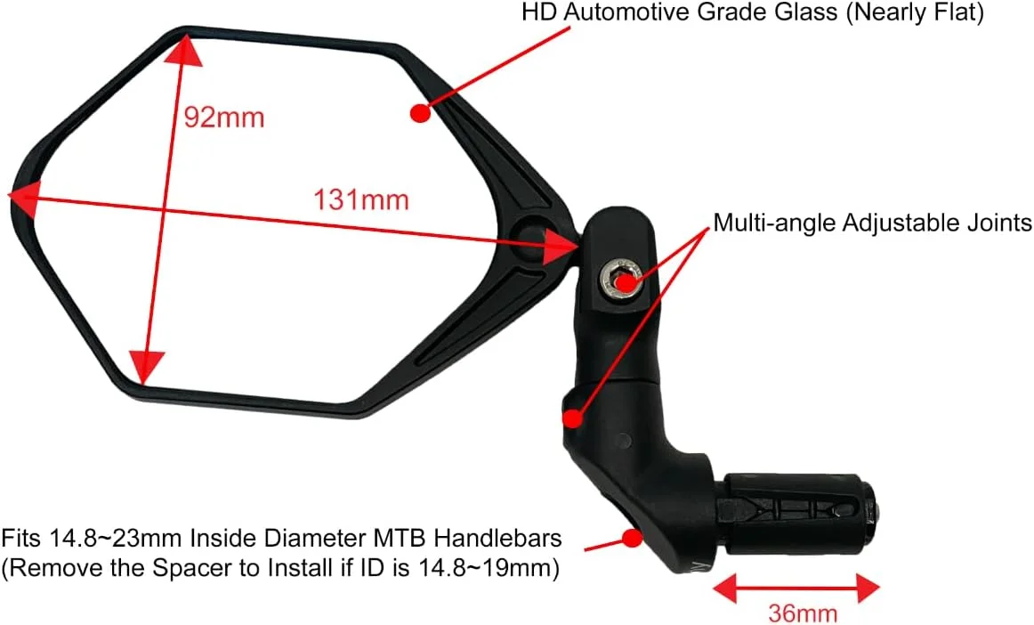 آینه دوچرخه برقی جدید Hafny 2023 مدل Bar End، آینه فرمان دوچرخه با سطح بزرگ، آینه دوچرخه شیشه ای درجه خودرو HD، آینه دوچرخه سواری ایمن مقاوم در برابر انفجار (HF-M904-FR08) (شیشه نقره ای)