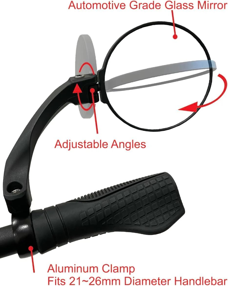 آینه فرمان دوچرخه برقی جدید Hafny مدل 2024، آینه گرد با سطح بزرگ، شیشه درجه یک خودرویی HD، آینه دوچرخه سواری ایمن مقاوم در برابر ضربه، HF-M958-FR01 (نقره ای راست)