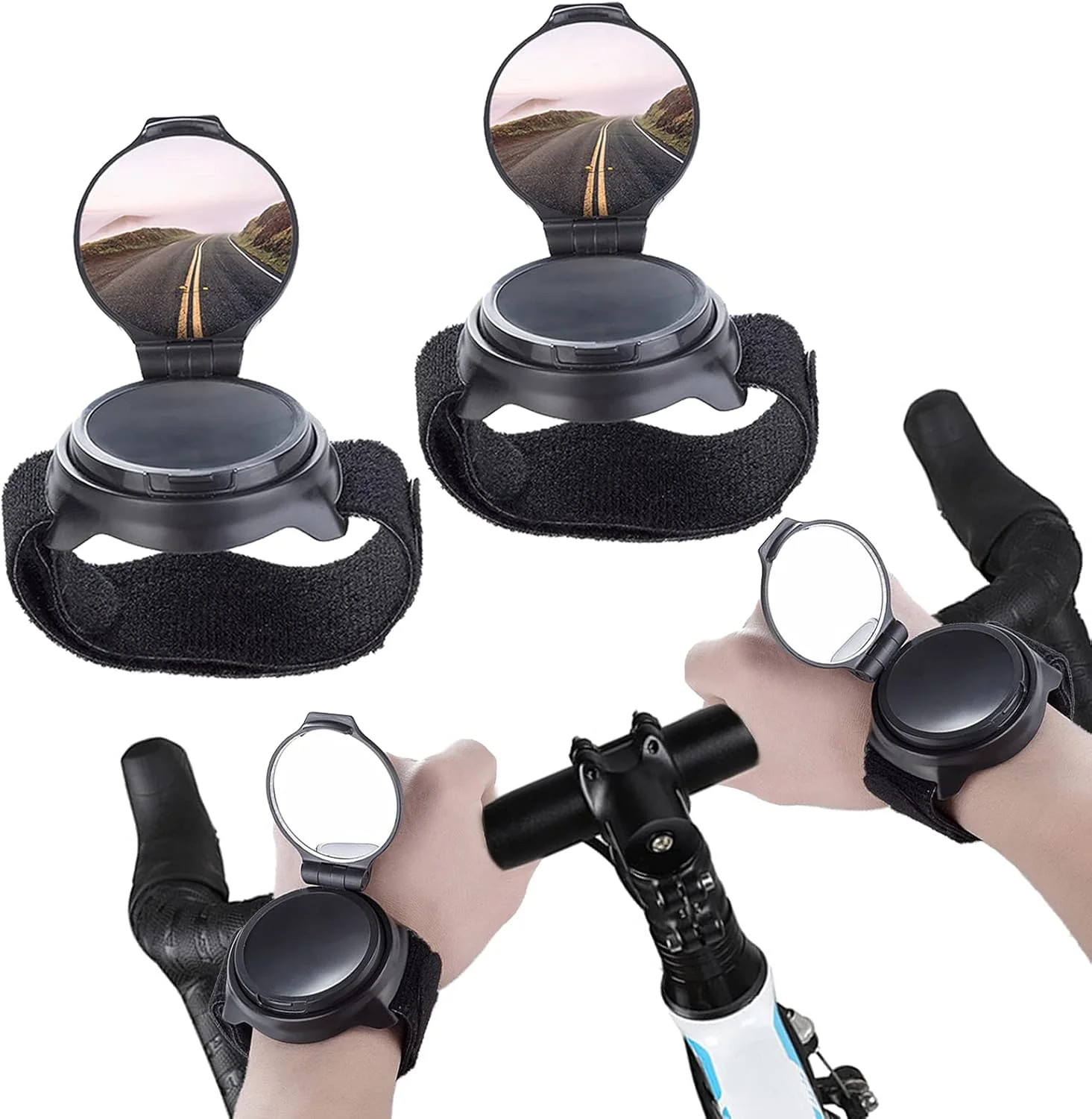 2 عدد مچ بند آینه عقب دوچرخه، مچ بند 360 درجه آینه عقب دوچرخه، محافظ مچ دست آینه عقب دوچرخه سواری، آینه های جانبی جاده ای قابل تنظیم برای دوچرخه کوهستانی لوازم جانبی آینه عقب ایمن