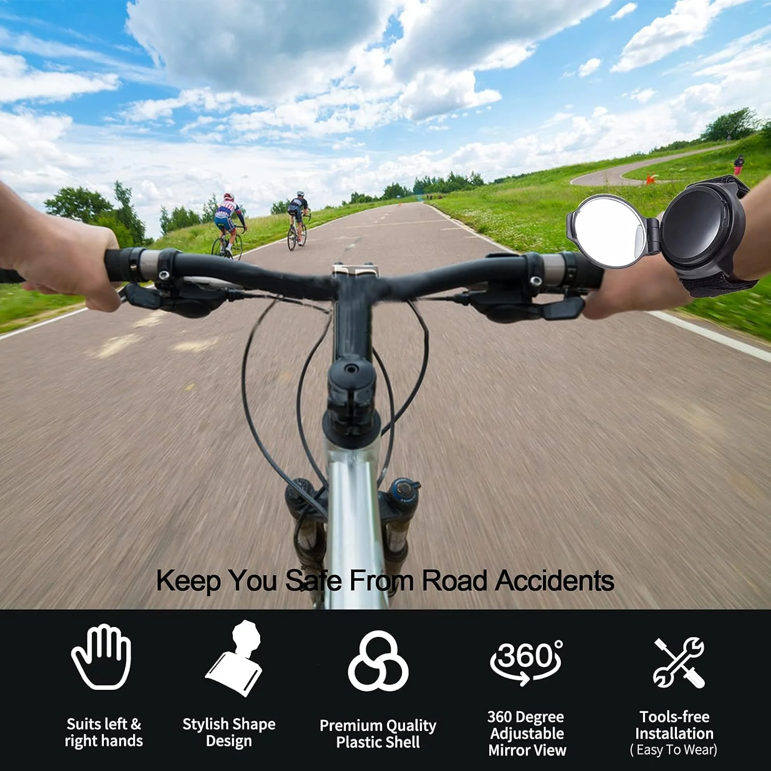 2 عدد مچ بند آینه عقب دوچرخه، مچ بند 360 درجه آینه عقب دوچرخه، محافظ مچ دست آینه عقب دوچرخه سواری، آینه های جانبی جاده ای قابل تنظیم برای دوچرخه کوهستانی لوازم جانبی آینه عقب ایمن