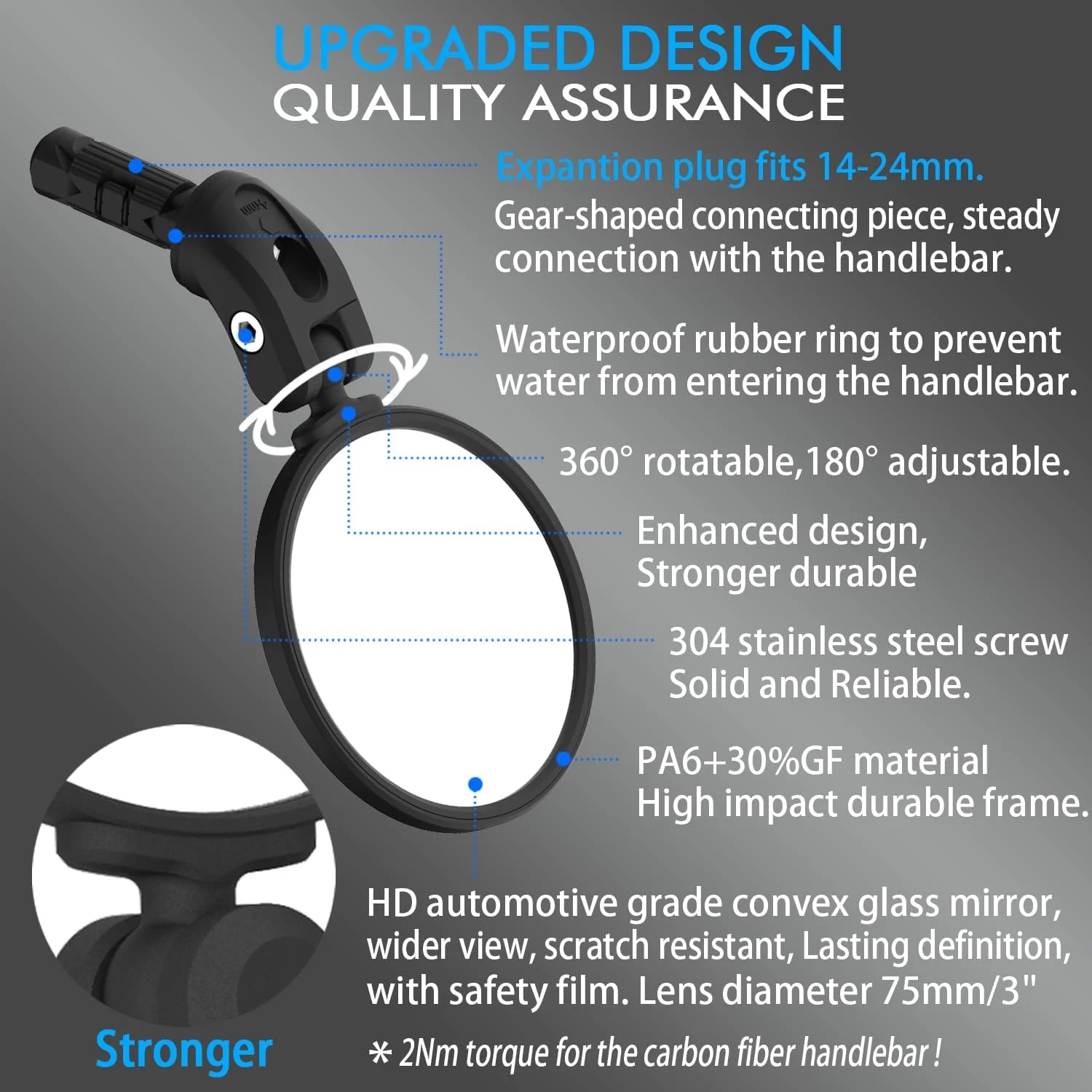 آینه برای اسکوتر، دوچرخه های برقی، آینه انتهای فرمان دوچرخه، لنز محدب شیشه ای HD، آینه دید عقب دوچرخه، آینه دید عقب ایمن دوچرخه سواری، 1 عدد