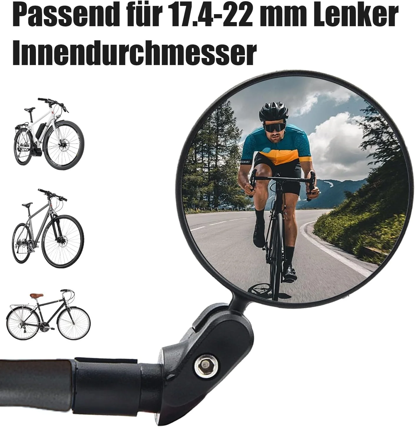 آینه دوچرخه CAIJ بسته 2 عددی با چرخش 360 درجه، مواد ABS سازگار با محیط زیست و بادوام، پایه های جهانی فرمان (17.4-22 میلی متر)، مناسب برای دوچرخه های شهری، کوهستانی و برقی