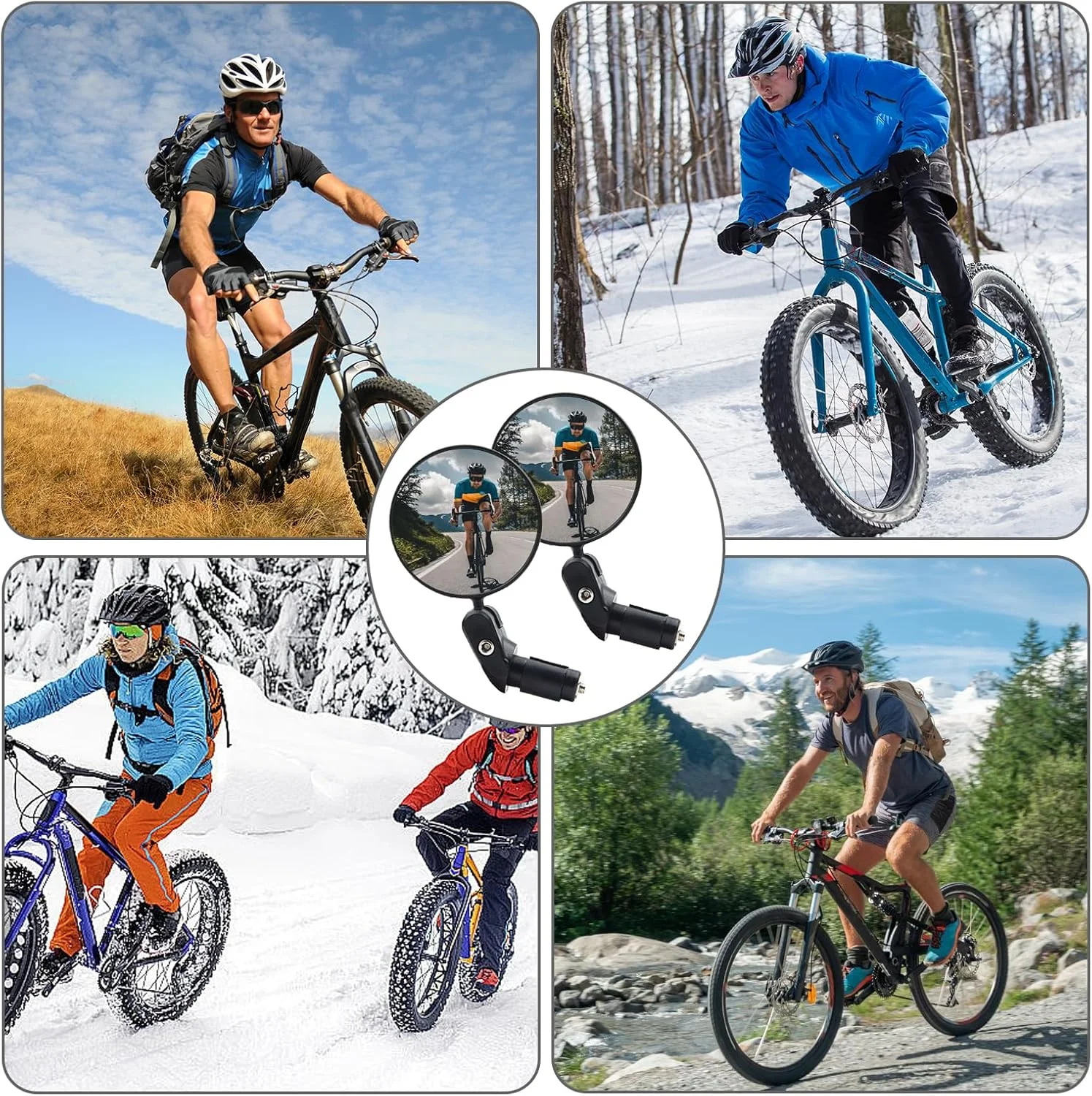 آینه دوچرخه CAIJ بسته 2 عددی با چرخش 360 درجه، مواد ABS سازگار با محیط زیست و بادوام، پایه های جهانی فرمان (17.4-22 میلی متر)، مناسب برای دوچرخه های شهری، کوهستانی و برقی