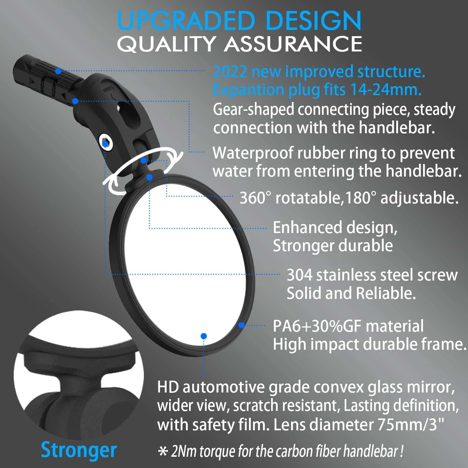 آینه فرمان دوچرخه، آینه محدب شیشه ای HD، آینه دید عقب دوچرخه، 2 عدد آینه دوچرخه قابل تنظیم با دید گسترده تر برای اسکوتر، دوچرخه های کوهستانی و جاده ای