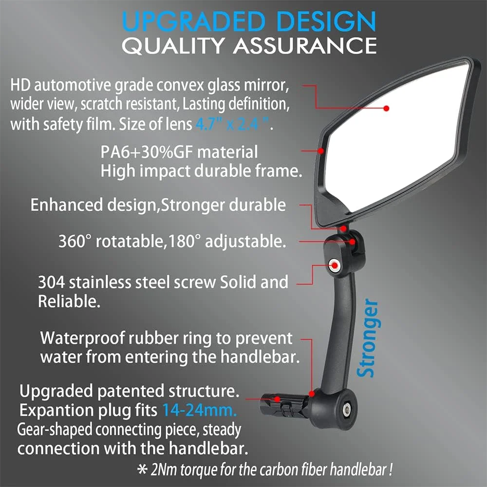 آینه دوچرخه فرمان، 1 جفت، لنز شیشه ای محدب ضد خش با کیفیت بالا، آینه دوچرخه برقی، آینه دید عقب ایمن برای سمت چپ و راست BT-018