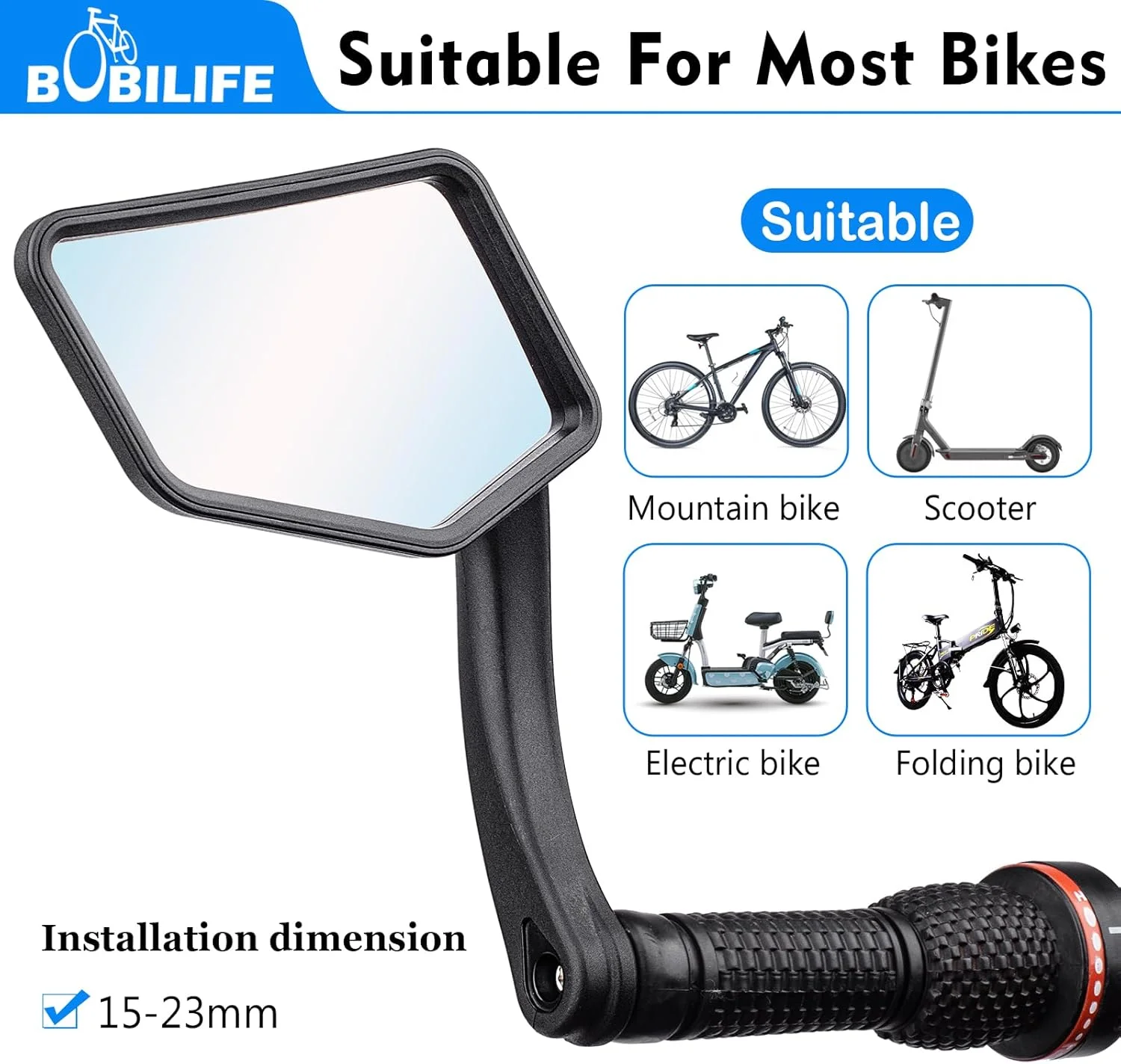 آینه دید عقب دوچرخه، نصب در انتهای فرمان - بسته 2 عددی - سایز بزرگ، با قابلیت تنظیم 360 درجه، شیشه محدب HD، مناسب برای دوچرخه کوهستان، اسکوتر و دوچرخه برقی