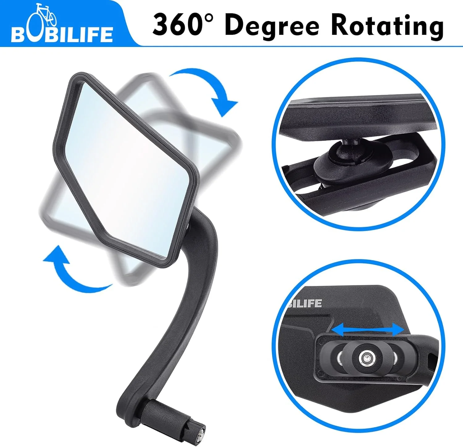 آینه دید عقب دوچرخه، نصب در انتهای فرمان - بسته 2 عددی - سایز بزرگ، با قابلیت تنظیم 360 درجه، شیشه محدب HD، مناسب برای دوچرخه کوهستان، اسکوتر و دوچرخه برقی