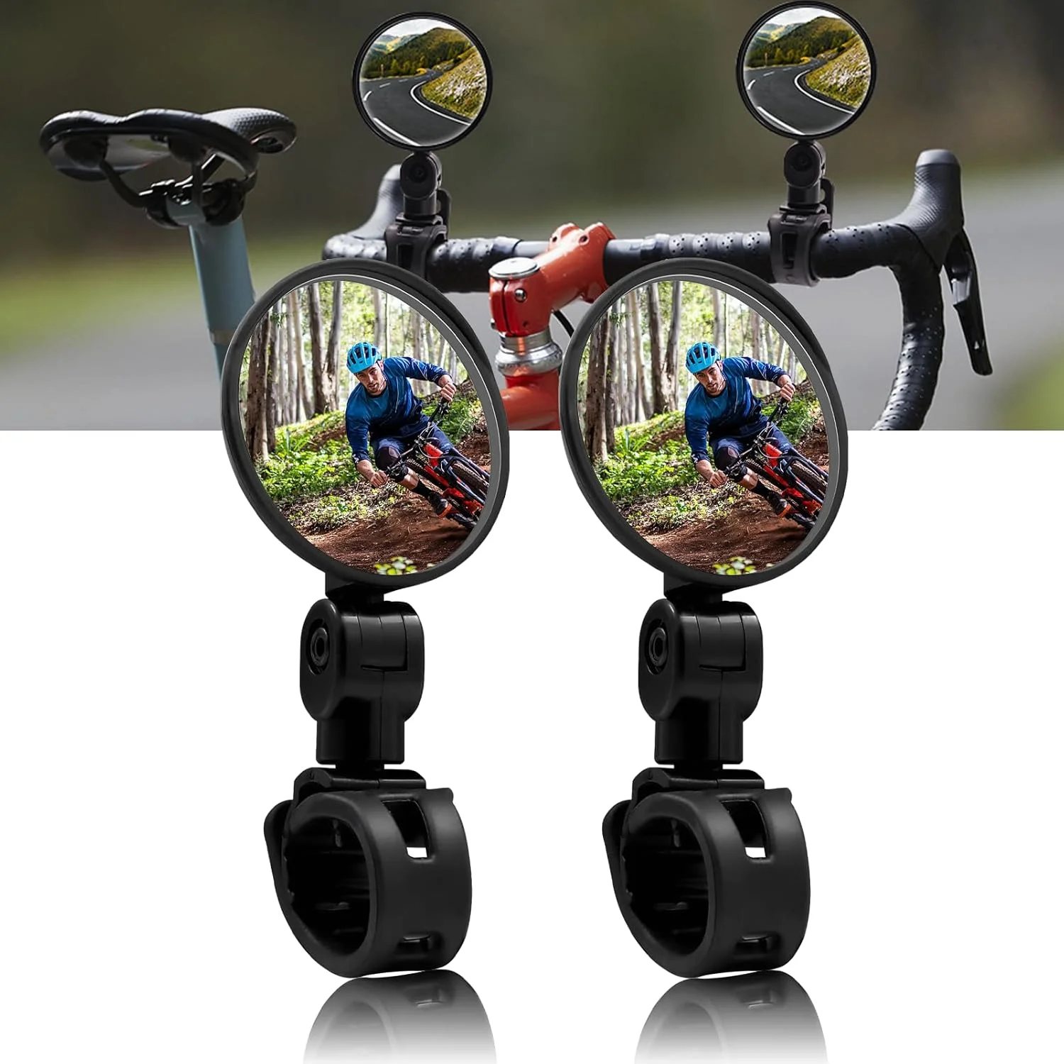 آینه دوچرخه - آینه دید عقب محدب با قابلیت چرخش 180 درجه برای دوچرخه های برقی/کوهستانی، نصب روی دسته دوچرخه برای از بین بردن نقاط کور، انعکاس واضح در شب (2 عدد، سایز کوچک)