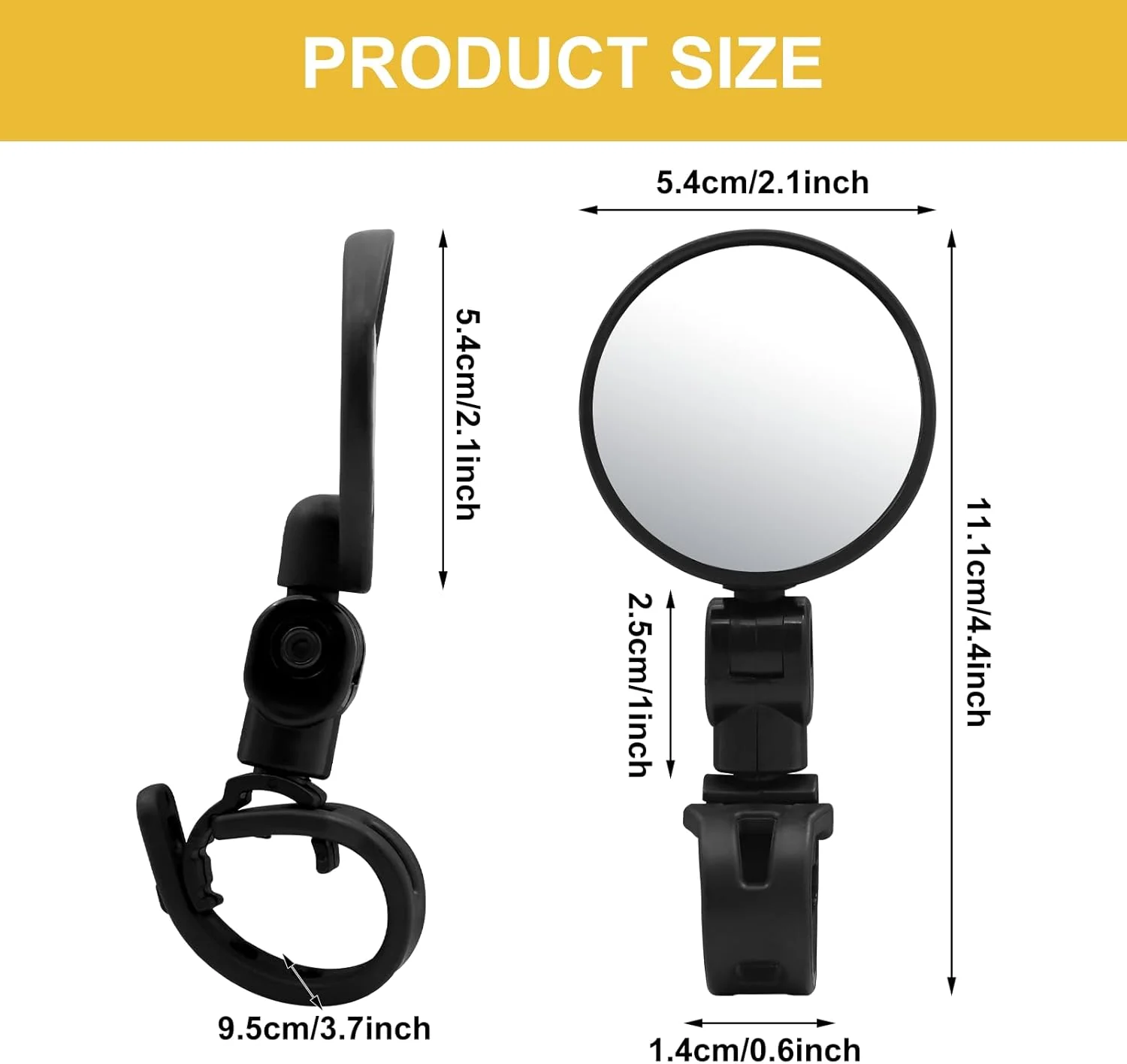 آینه دوچرخه - آینه دید عقب محدب با قابلیت چرخش 180 درجه برای دوچرخه های برقی/کوهستانی، نصب روی دسته دوچرخه برای از بین بردن نقاط کور، انعکاس واضح در شب (2 عدد، سایز کوچک)