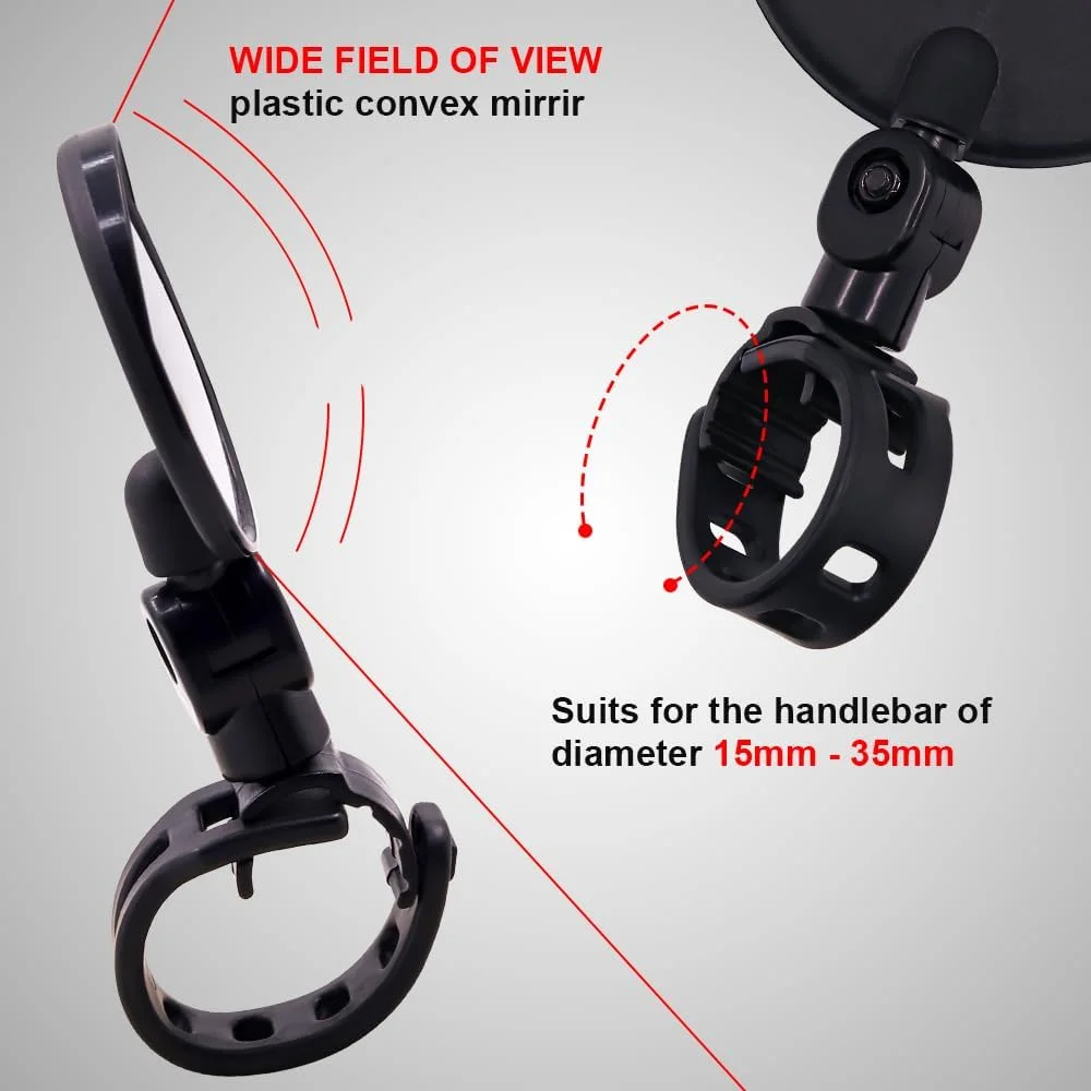 آینه دوچرخه - آینه دید عقب محدب با قابلیت چرخش 180 درجه برای دوچرخه های برقی/کوهستانی، نصب روی دسته دوچرخه برای از بین بردن نقاط کور، انعکاس واضح در شب (2 عدد، سایز کوچک)