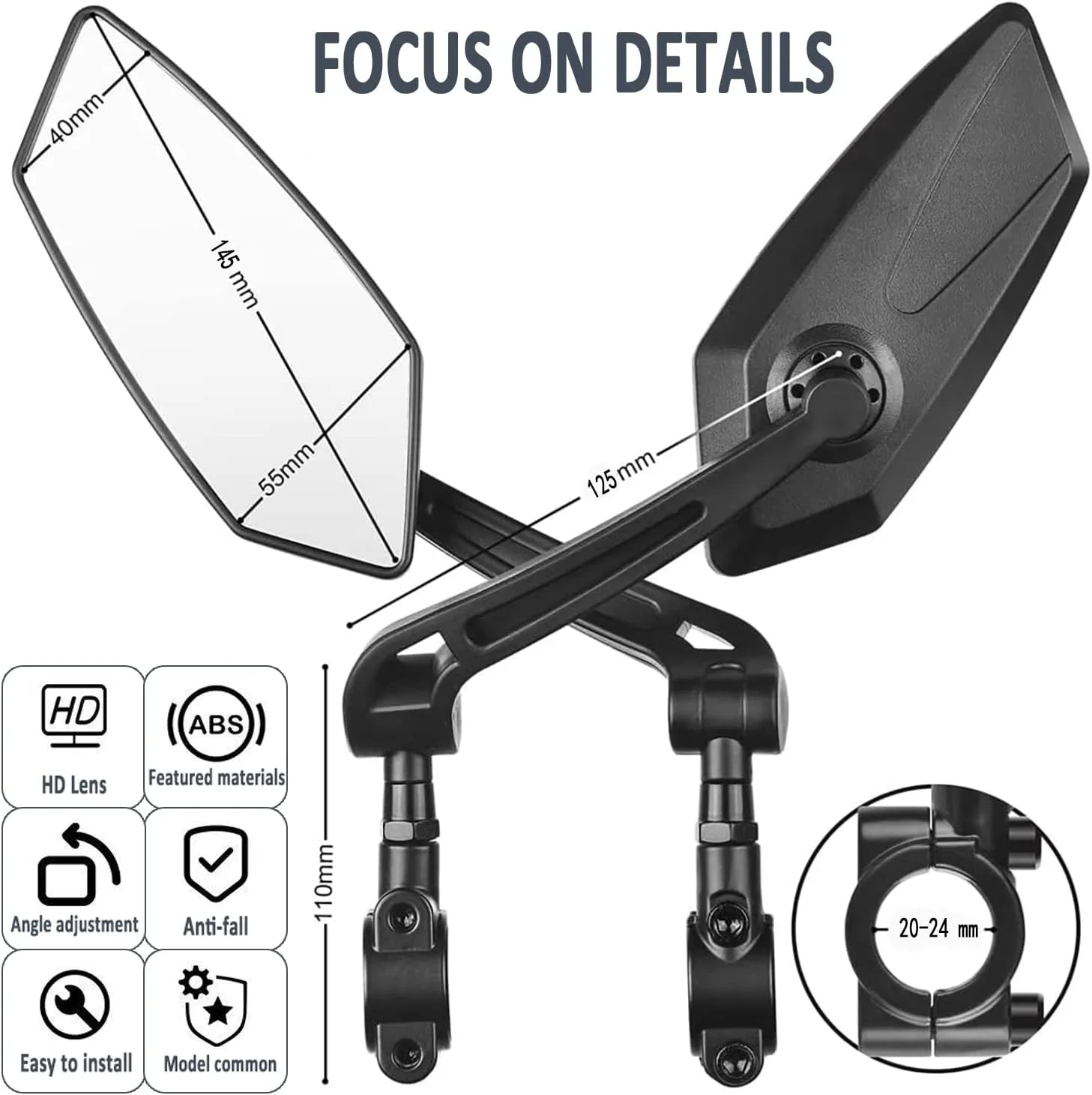 آینه دوچرخه با سطح آینه بسیار بزرگ، 2 عدد آینه دید عقب 360 درجه برای دوچرخه برقی، آینه دوچرخه برای فرمان، دوچرخه برقی، دوچرخه کوهستان، MTB (چپ + راست)