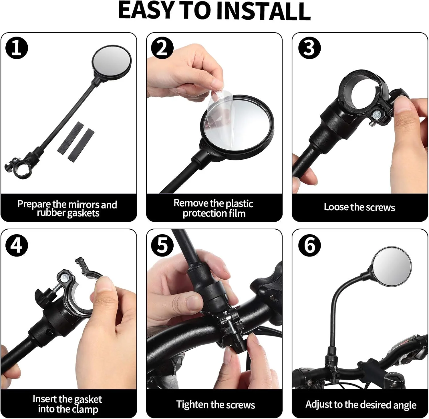 آینه دوچرخه بوائو، 2 عدد، قابل تنظیم و چرخش، آینه دید عقب دوچرخه فرمان، زاویه دید گسترده، ضد ضربه، آکریلیک محدب، آینه ایمنی برای دوچرخه کوهستانی و جاده