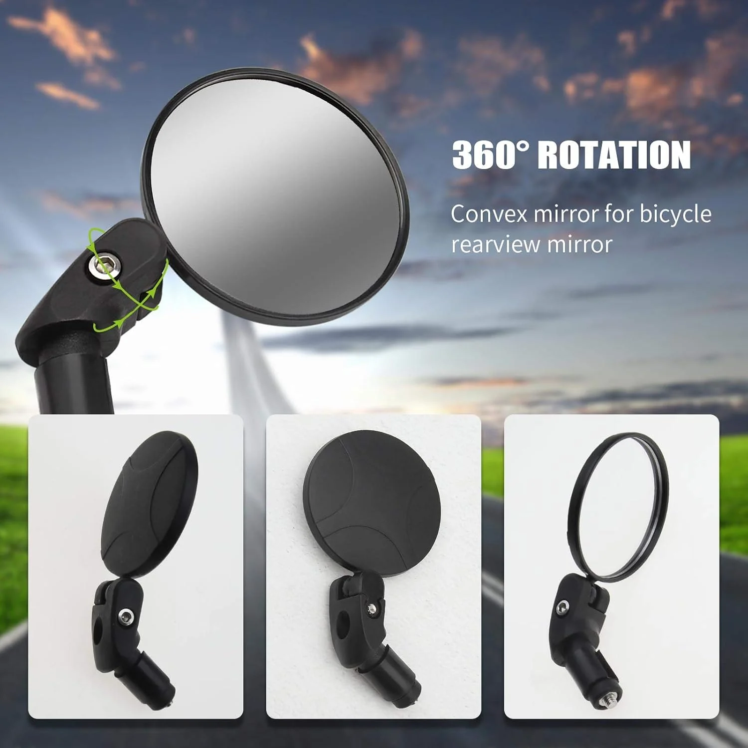 آینه دسته دوچرخه با قابلیت چرخش 360 درجه و تنظیم، آینه محدب گرد دید عقب فرمان به همراه پیچ و آچار برای دوچرخه، دوچرخه کوهستان و دوچرخه جاده