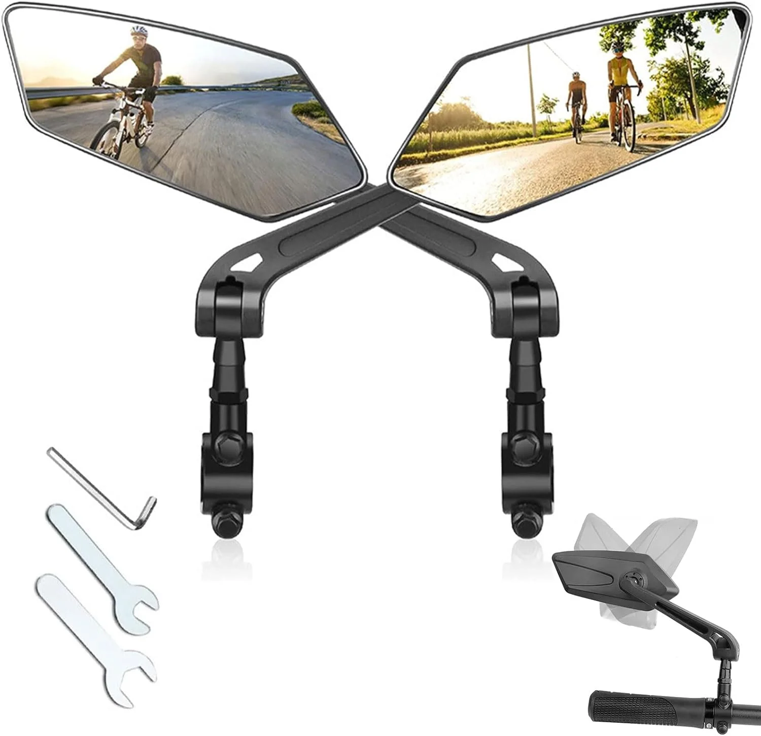 آینه دوچرخه، آینه دید عقب تاشو و چرخان 360 درجه، 1 جفت آینه دوچرخه بزرگ اکسترا، آینه برای دوچرخه، شیشه واقعی مقاوم در برابر ضربه، 22-24 میلی متر