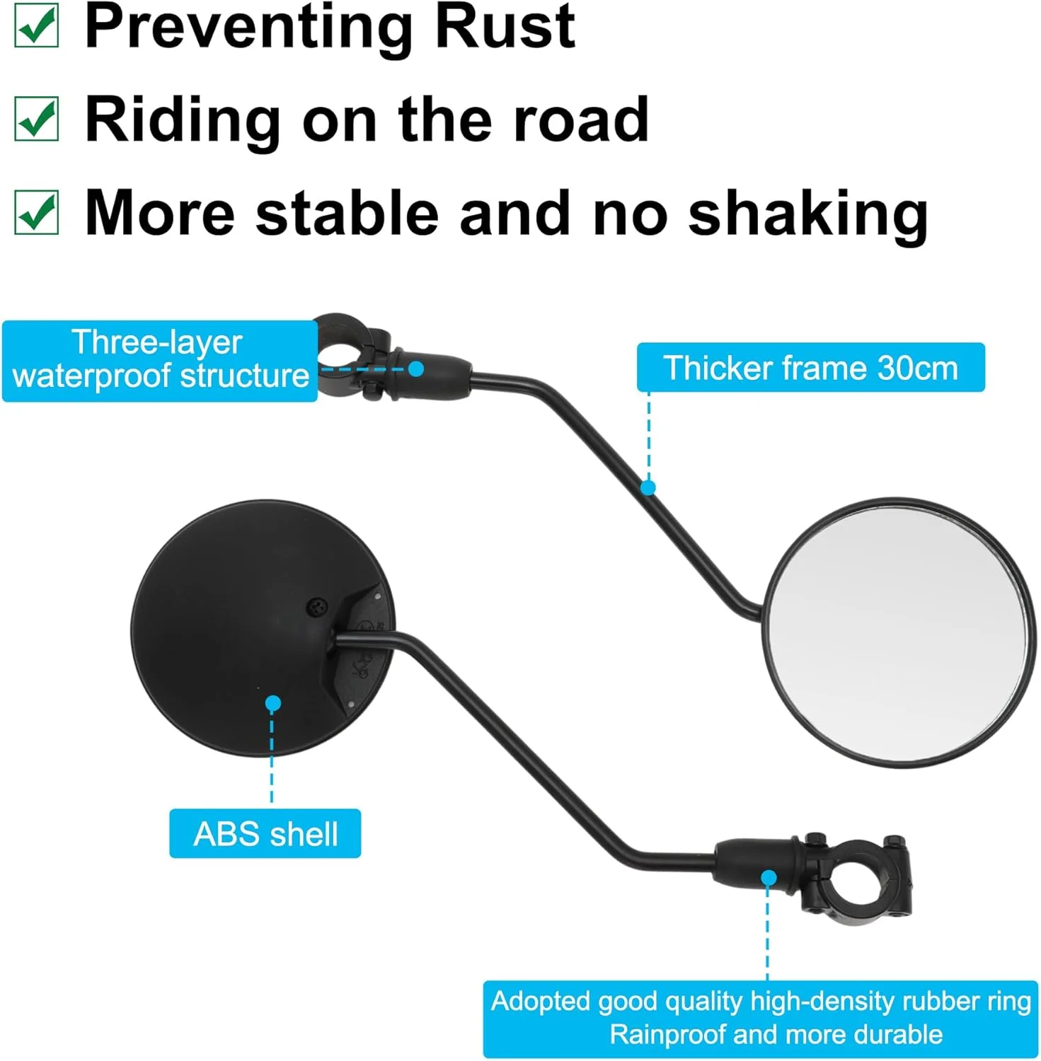 آینه دوچرخه با قابلیت تنظیم 360 درجه، زاویه دید گسترده، مناسب برای فرمان های 22 تا 32 میلی متری، دوچرخه های کوهستانی، مشکی، یک جفت به همراه پایه