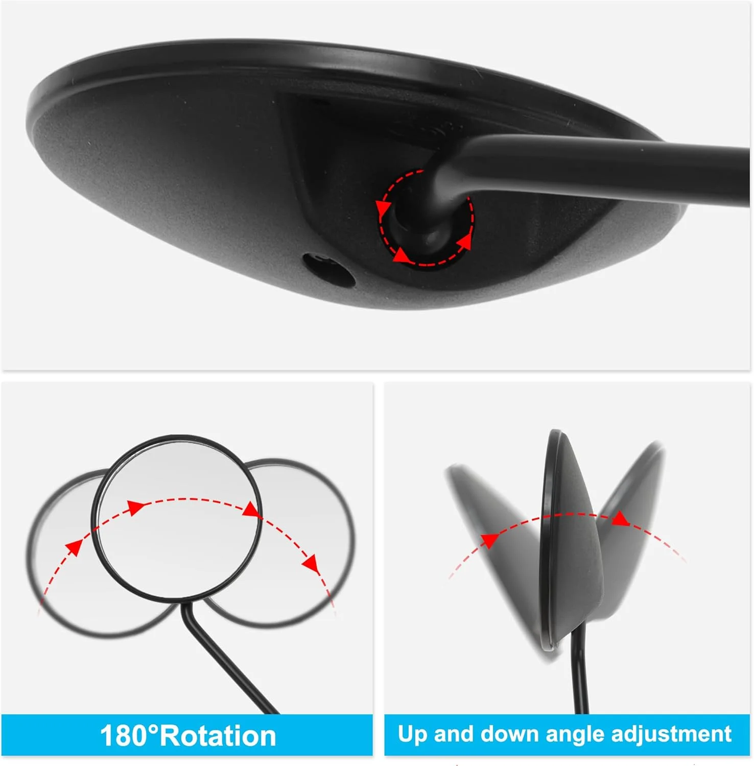 آینه دوچرخه با قابلیت تنظیم 360 درجه، زاویه دید گسترده، مناسب برای فرمان های 22 تا 32 میلی متری، دوچرخه های کوهستانی، مشکی، یک جفت به همراه پایه