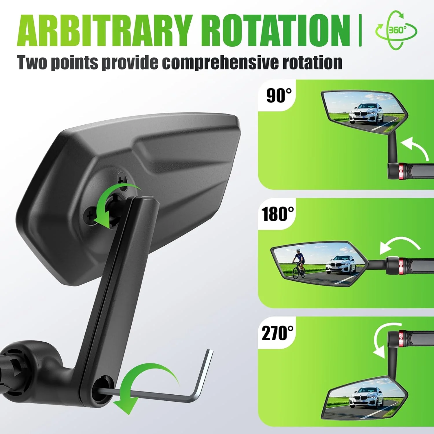 ست آینه دید عقب دوچرخه، میدان دید بزرگ HD، قابل تنظیم 360 درجه، ضد لرزش