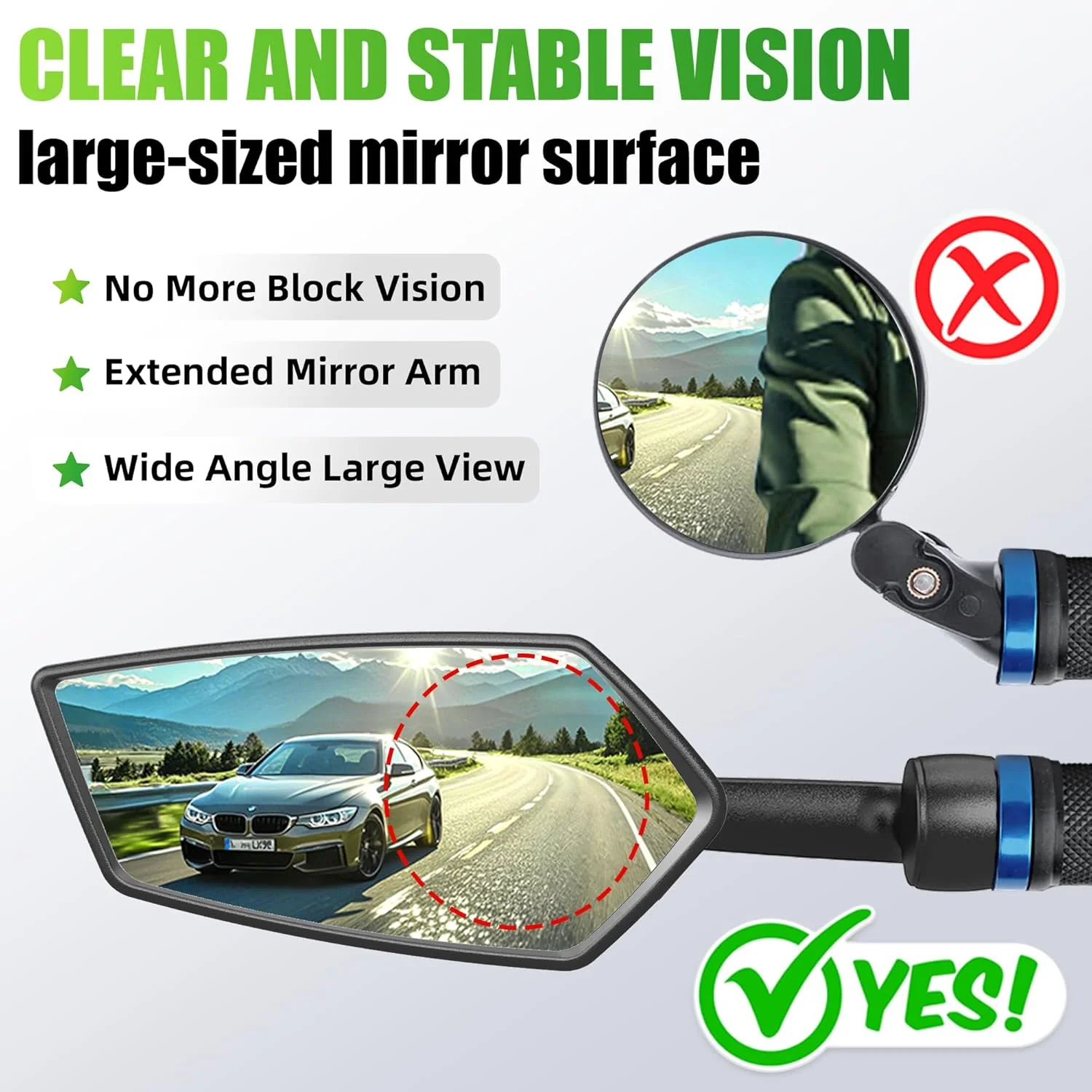 ست آینه دید عقب دوچرخه، میدان دید بزرگ HD، قابل تنظیم 360 درجه، ضد لرزش