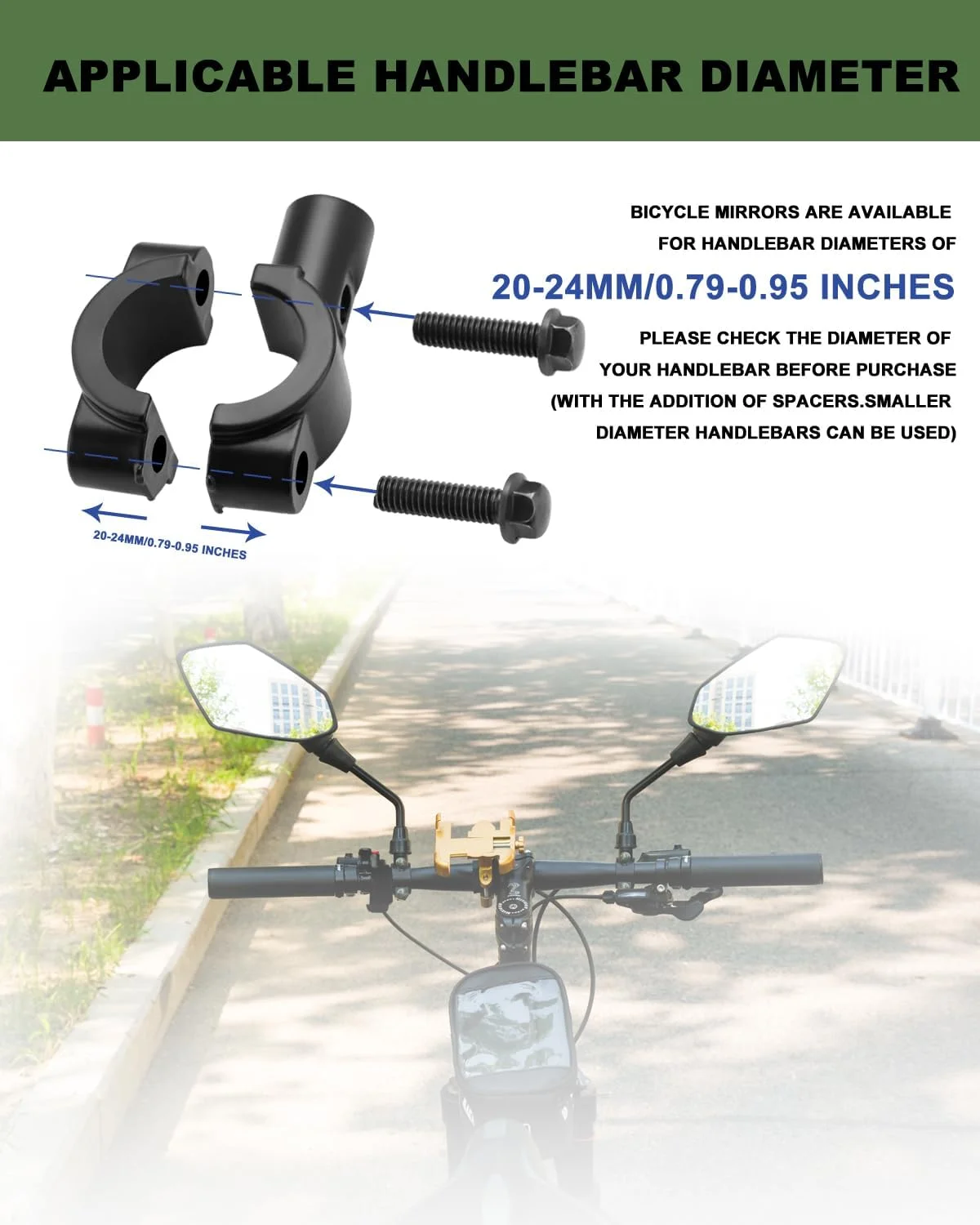 آینه دوچرخه Bavel، بسته 2 عددی (1 جفت) آینه های فرمان دوچرخه برای دوچرخه کوهستان، دوچرخه برقی، اسکوتر، دوچرخه برفی، آینه بزرگ HD، آینه دید عقب با زاویه دید عریض قابل تنظیم با طراحی شیشه ایمنی چرخان 360 درجه