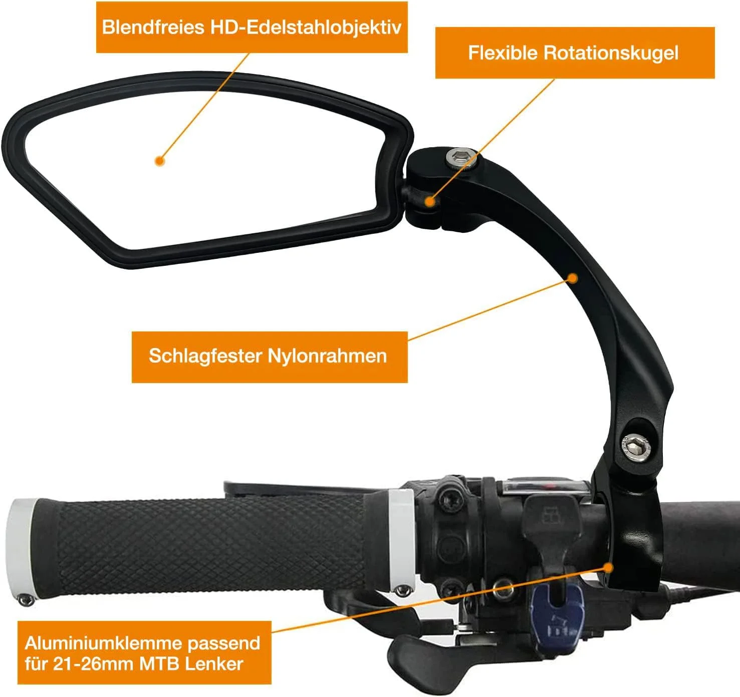 آینه دوچرخه آرکهام، آینه دید عقب نسل 2.0، یک عدد مربع سمت چپ، فولاد ضد زنگ HD