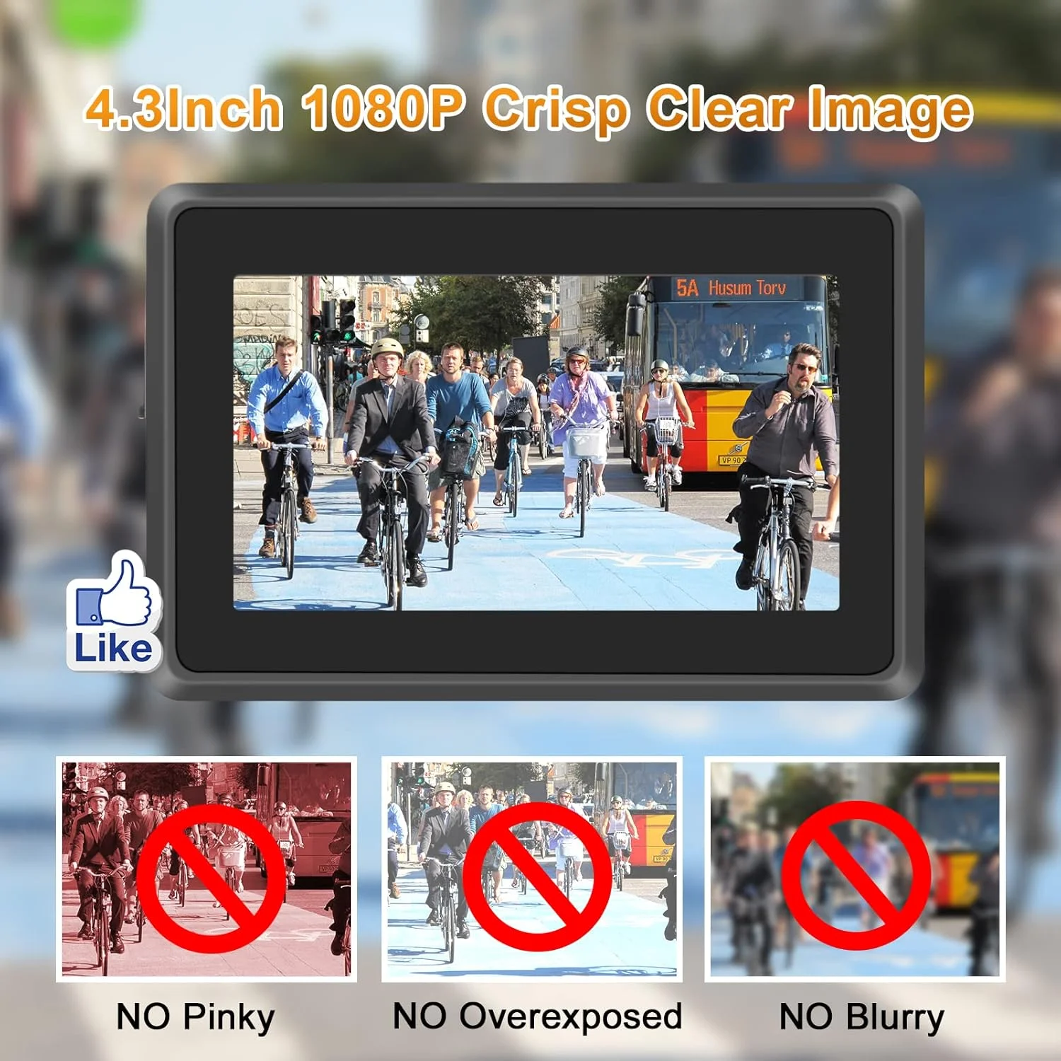 آینه دوربین دار دوچرخه با زاویه دید گسترده 115 درجه، مانیتور 4.3 اینچی HD 1080P، آینه دید عقب دوچرخه، دوربین دید در شب برای فرمان، آینه دوچرخه قابل تنظیم برای دوچرخه برقی، کوهستان، جاده