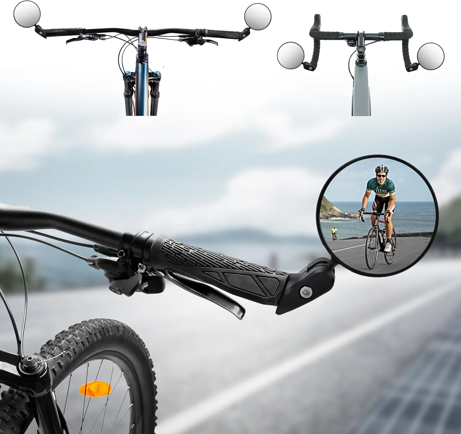 آینه دوچرخه AiQInu، آینه دوچرخه با لنز محدب شیشه ای HD برای فرمان 18-22 میلی متر، آینه دید عقب دوچرخه با قابلیت چرخش 360 درجه برای دوچرخه، دوچرخه کوهستانی، دوچرخه جاده (بسته 2 عددی)