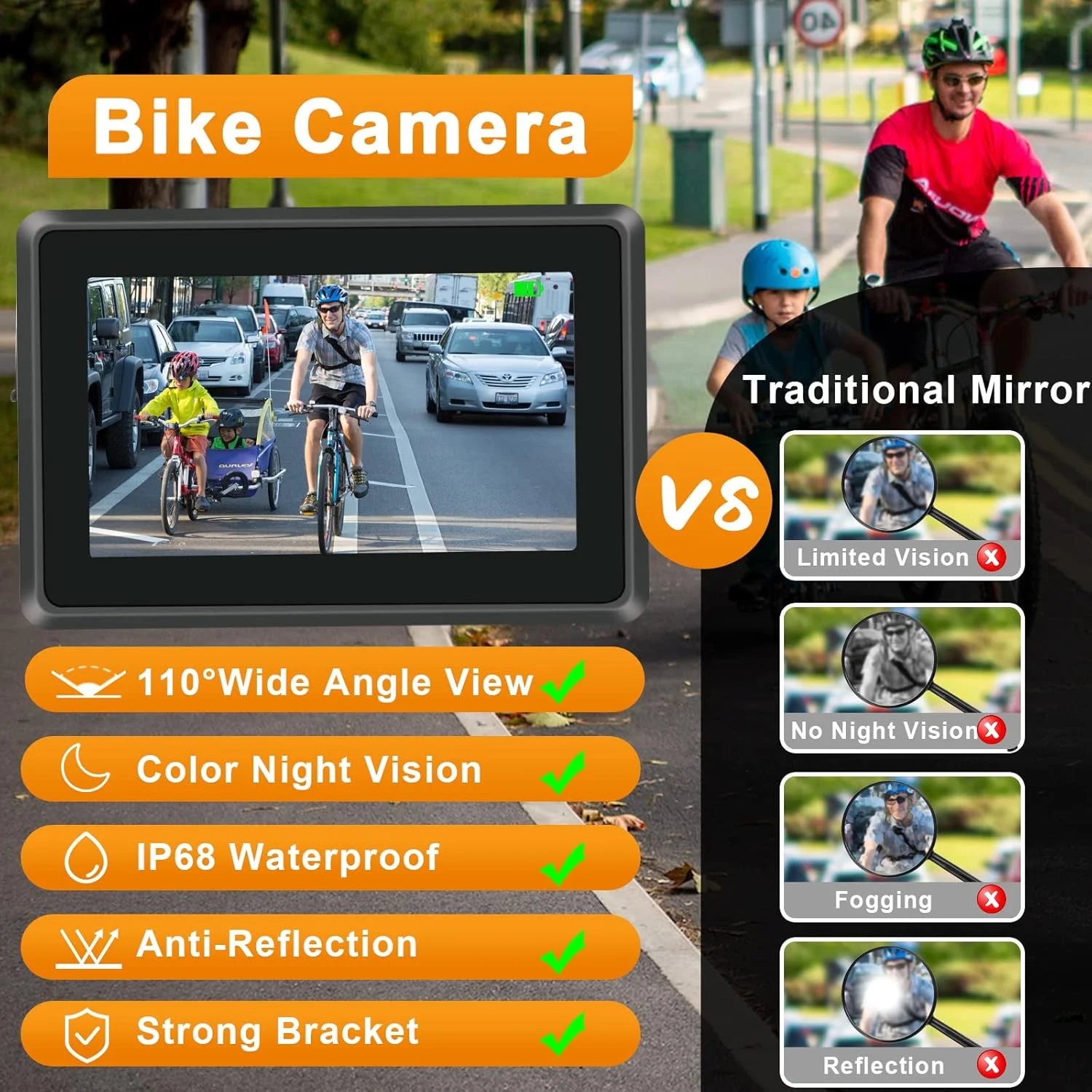 دوربین دید عقب دوچرخه با مانیتور 4.3 اینچی HD، دوربین دوچرخه با دید در شب رنگی و زاویه دید گسترده 110 درجه، مناسب برای دوچرخه های برقی، کوهستانی و جاده دوربین دید عقب دوچرخه با مانیتور 4.3 اینچی HD، دوربین دوچرخه با دید در شب رنگی و زاویه دید گسترده 110 درجه، مناسب برای دوچرخه های برقی، کوهستانی و جاده