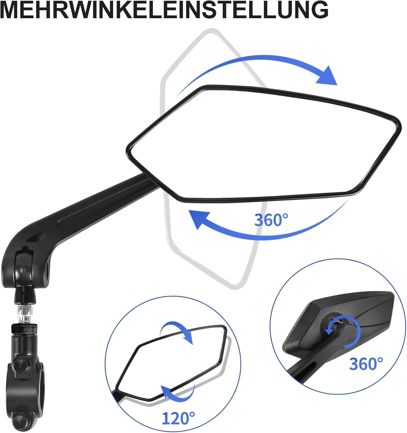 آینه دید عقب دوچرخه سمت چپ HD با قابلیت تنظیم 360 درجه، مقاوم در برابر ضربه، مناسب برای دوچرخه کوهستان، موتور سیکلت، دوچرخه جاده، و دوچرخه برقی