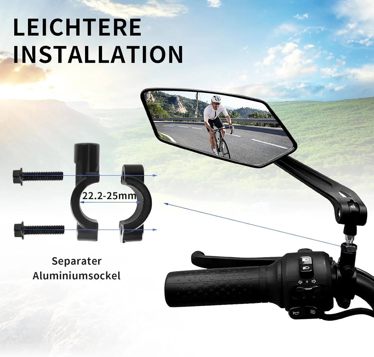 آینه دید عقب دوچرخه سمت چپ HD با قابلیت تنظیم 360 درجه، مقاوم در برابر ضربه، مناسب برای دوچرخه کوهستان، موتور سیکلت، دوچرخه جاده، و دوچرخه برقی