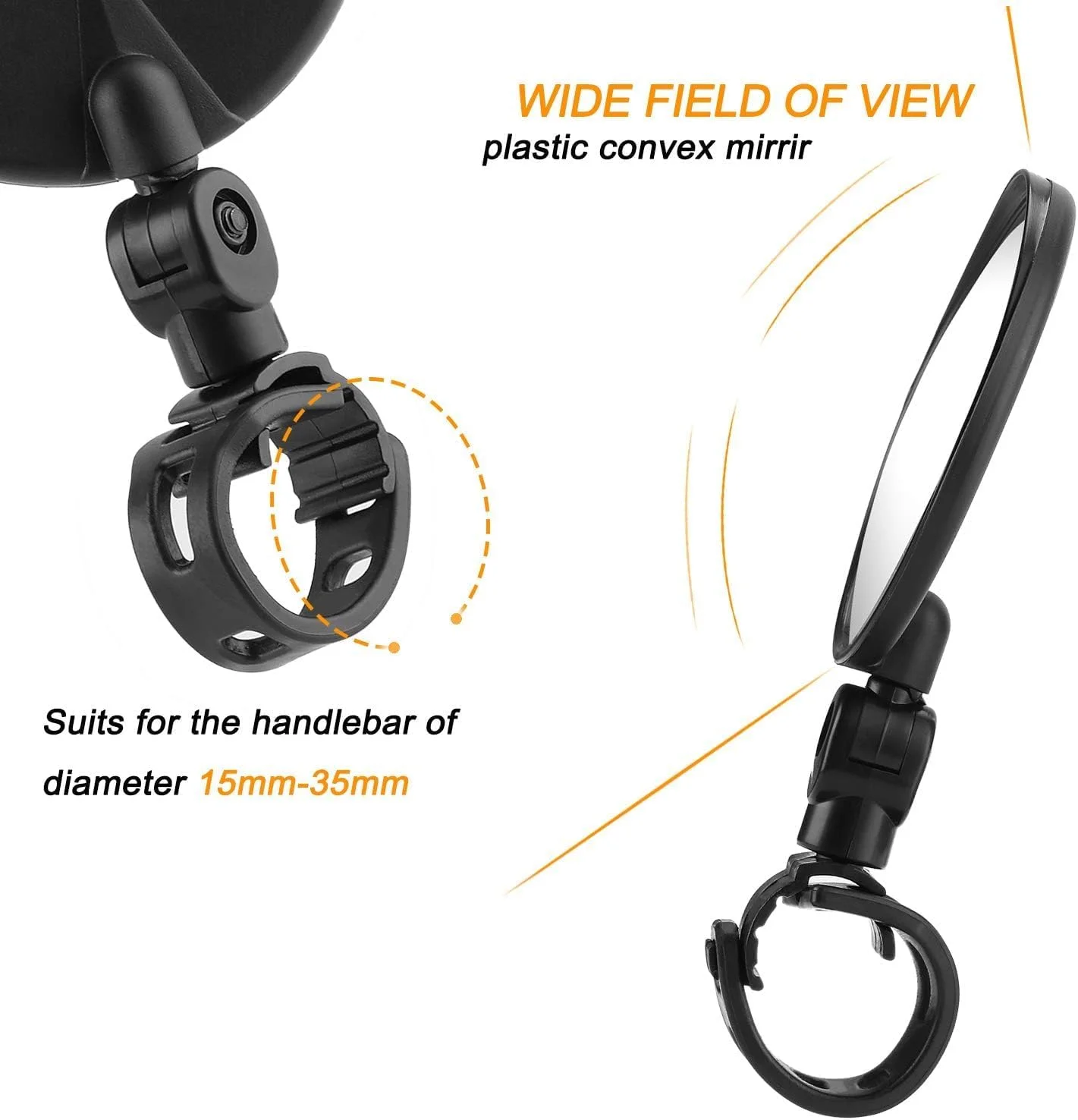 آینه دید عقب انعطاف پذیر جهانی فرمان موتور سیکلت و دوچرخه با قابلیت چرخش 360 درجه، آینه محدب پلاستیکی نصب شده روی فرمان برای دوچرخه کوهستانی و جاده