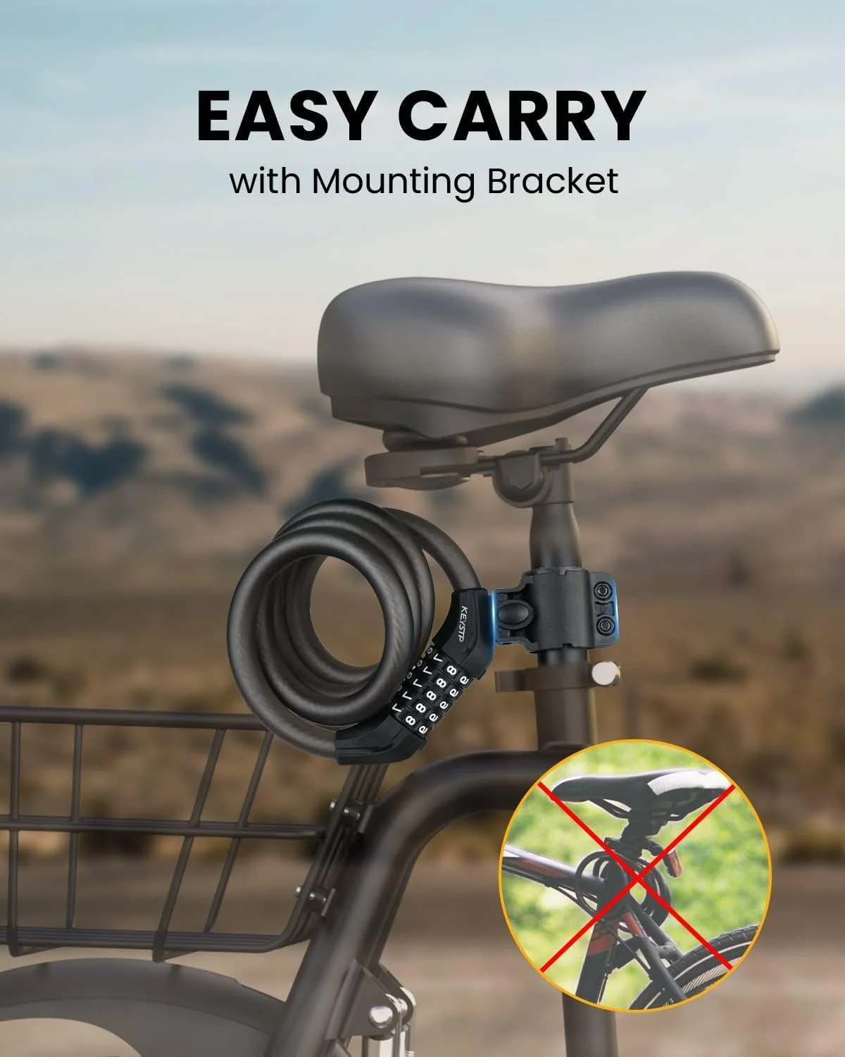 قفل کابلی دوچرخه با رمز عبور، قفل ضد سرقت 5 رقمی قابل تنظیم مجدد برای دوچرخه، قفل اسکوتر با براکت نصب برای دوچرخه و اسکوتر (12 میلی متر)