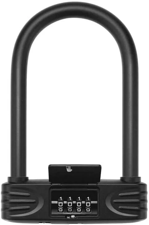 قفل U شکل دوچرخه سنگین، قفل دوچرخه رمزدار 4 رقمی با زنجیر U شکل، ضد آب، بدون کلید، قفل U شکل دوچرخه برای خانه، مدرسه، مسافرت