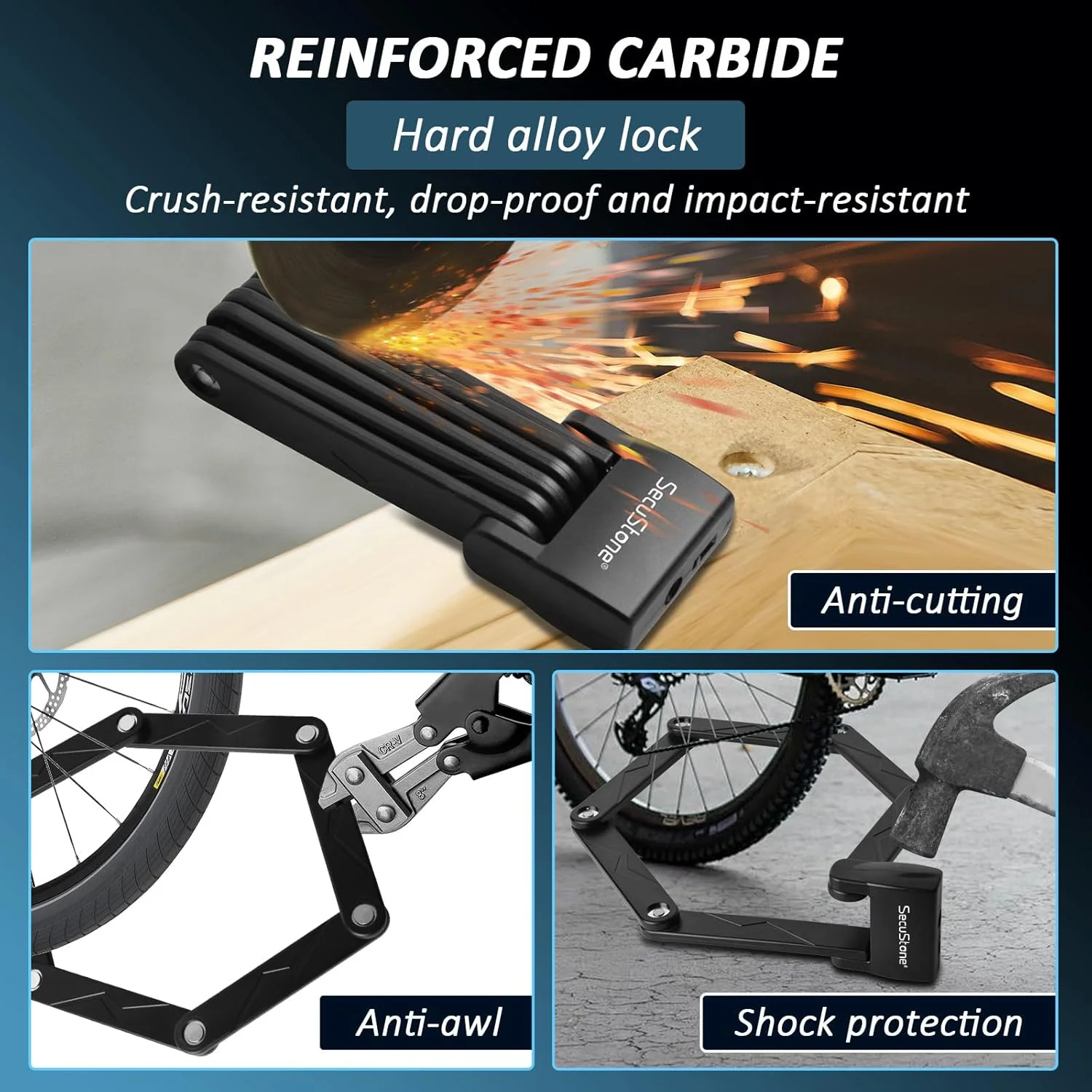 قفل دوچرخه، قفل تاشو، فولاد کربنی، امنیت بالا، ضد سرقت، مشکی