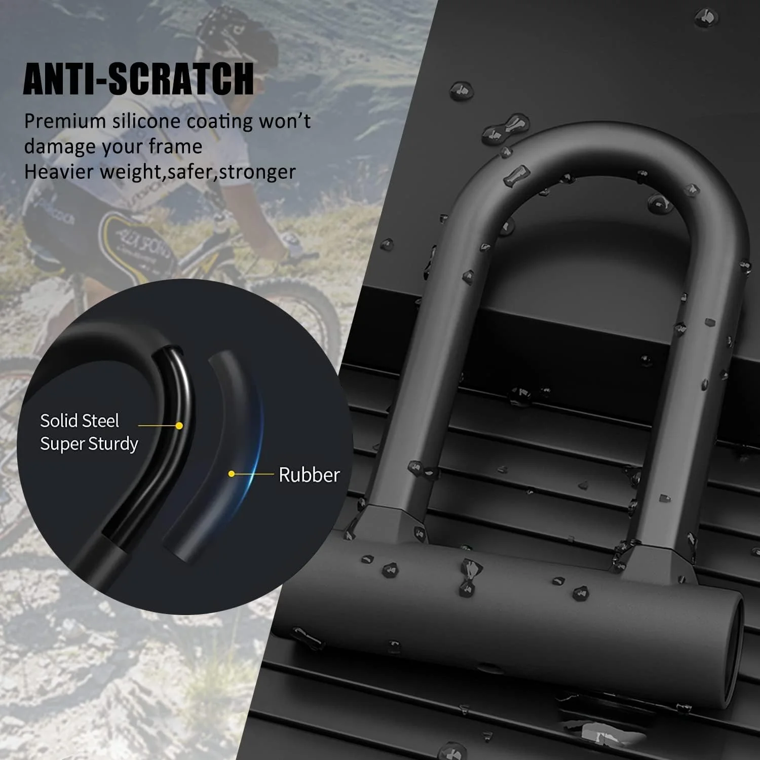 قفل U دوچرخه ضد سرقت سنگین، قفل U ترکیبی ایمن دوچرخه با میله 16 میلی متری، کابل امنیتی 1.2 متری، قفل U برای دوچرخه های برقی، دوچرخه های کوهستانی، دوچرخه های جاده ای (کوچک)