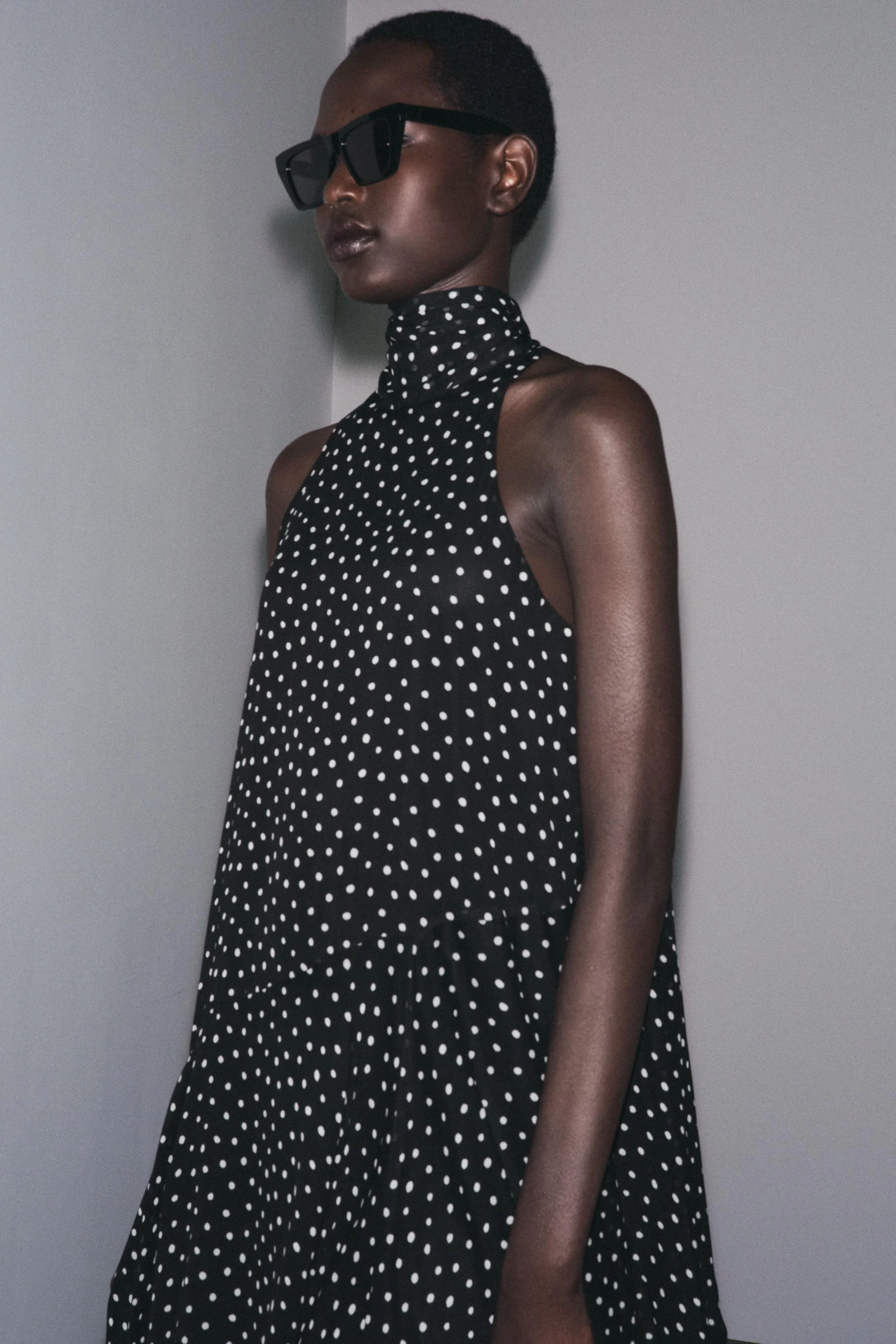 پیراهن میدی زنانه ZW COLLECTION با یقه هالتر و طرح خال خالی پیراهن میدی زنانه ZW COLLECTION با یقه هالتر و طرح خال خالی