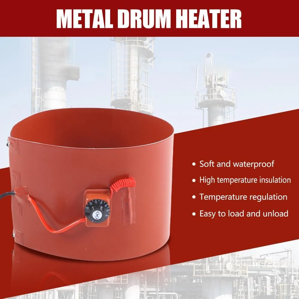 گرمکن بشکه فلزی - سیلیکونی 200 لیتری 1000 وات 30-150 درجه سانتیگراد 125mmx1740mm پد گرم کننده بشکه (دوشاخه UK)
