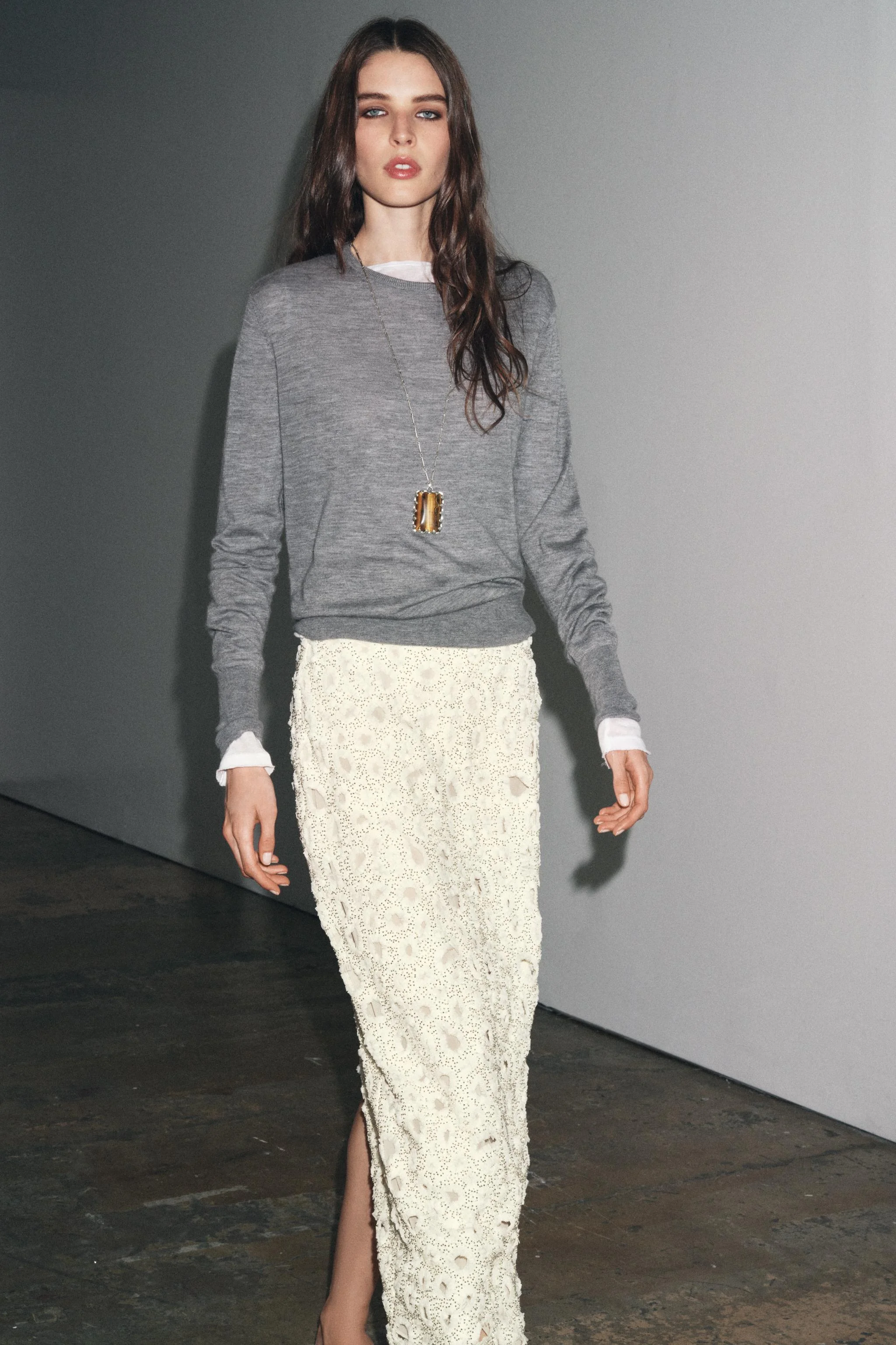 دامن میدی زنانه ZW COLLECTION با تزیینات منجوقی