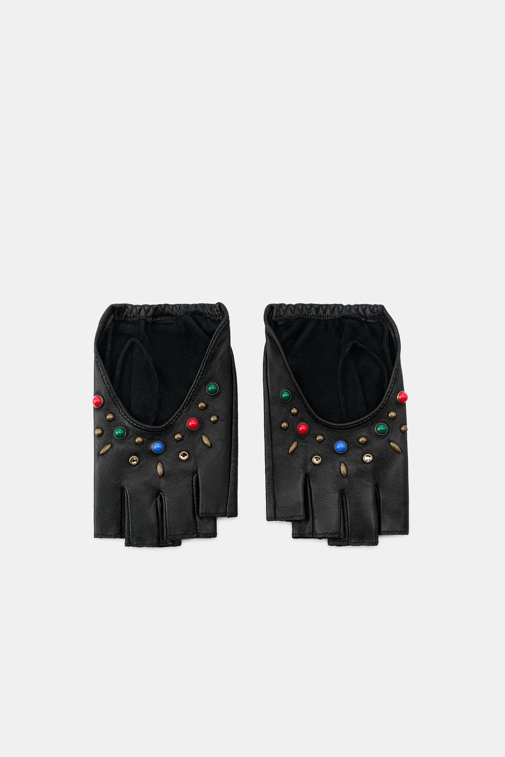 دستکش های چرمی کوتاه با سنگ های تزئینی دستکش های چرمی کوتاه با سنگ های تزئینی