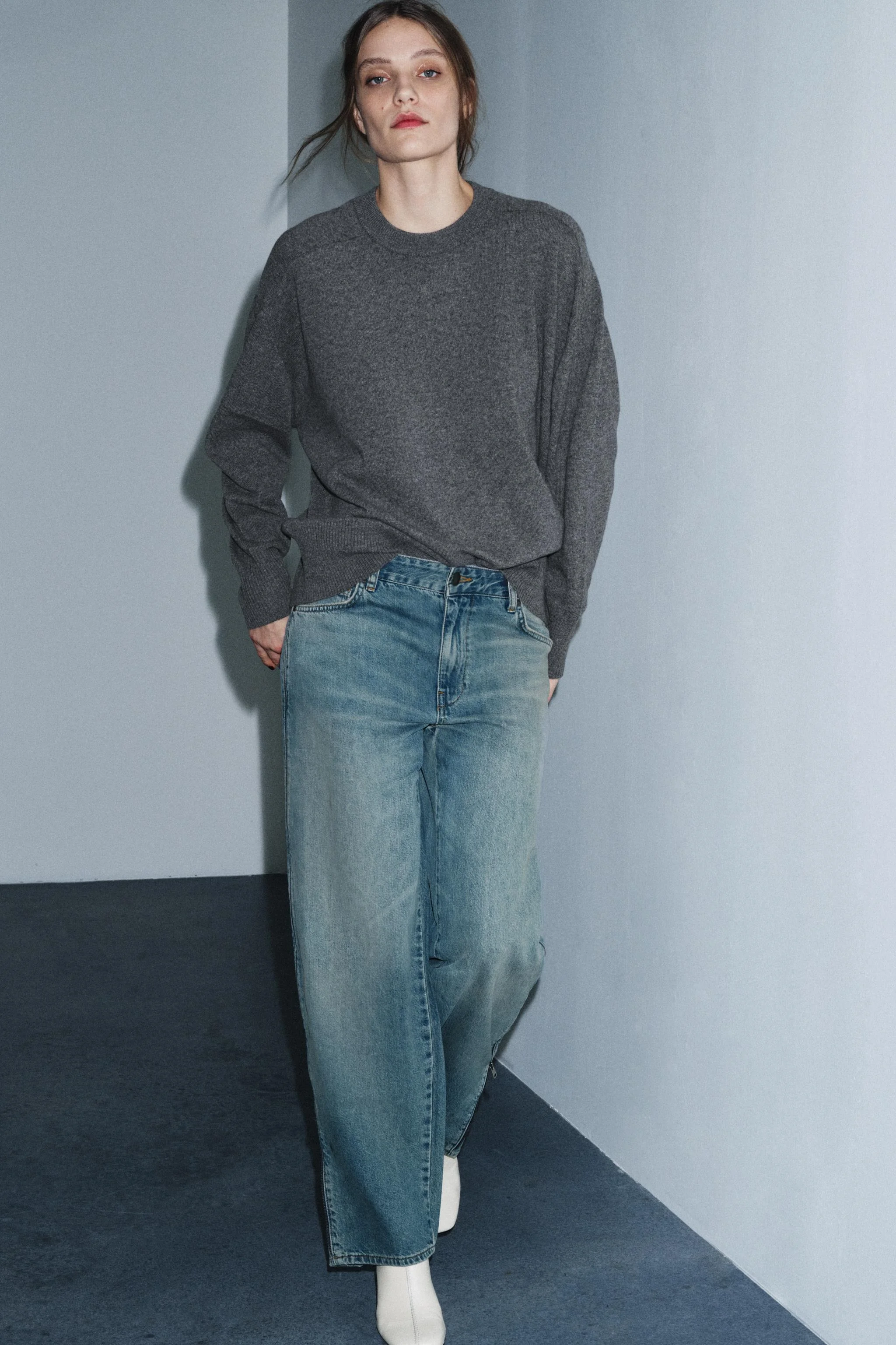 شلوار جین فاق متوسط ZW COLLECTION با زیپ، نسخه محدود