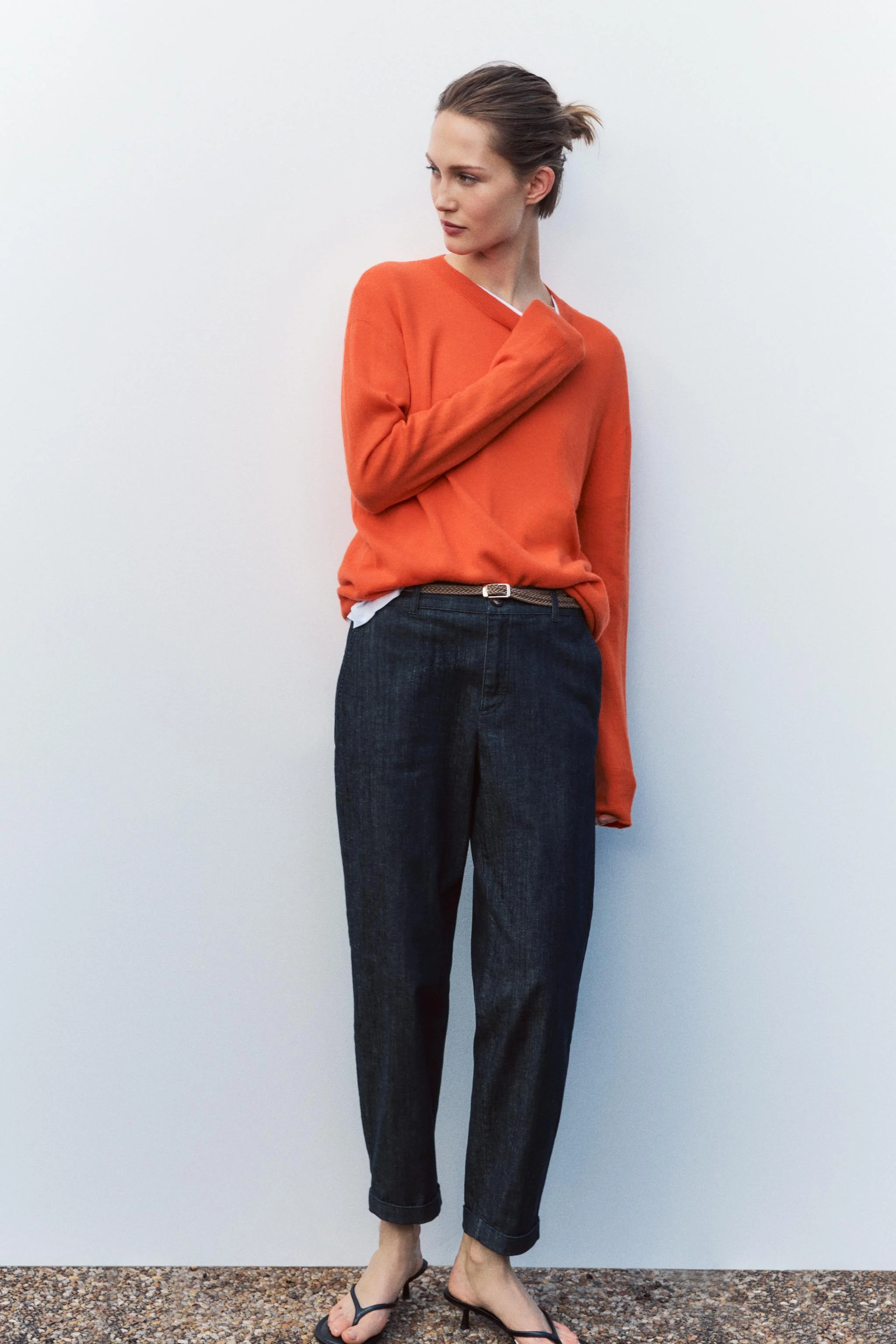 شلوار کتان دنیم با کمربند بافت مدل Z1975