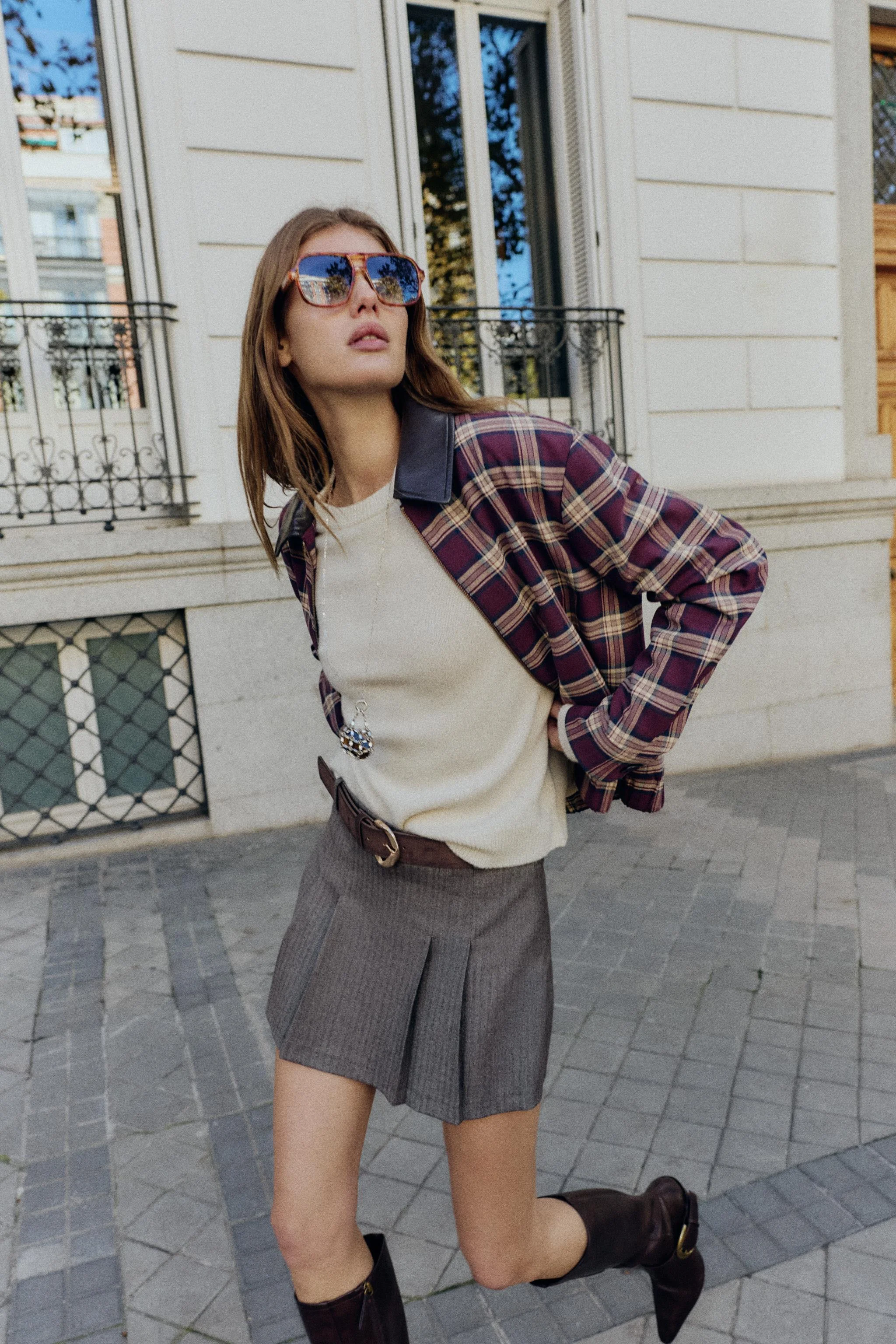 دامن شلواری پلیسه دار با کمربند