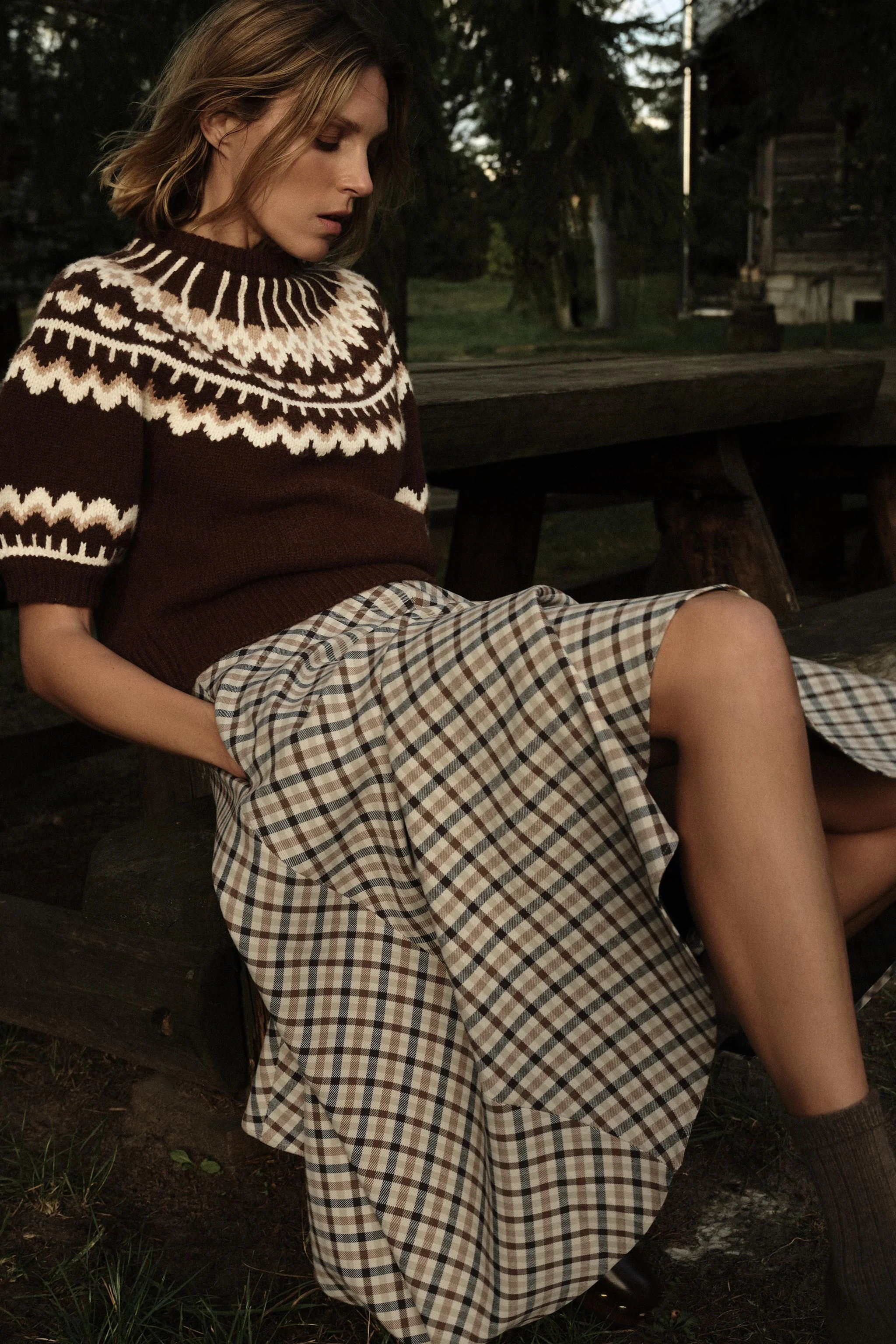 پلیور بافت ژاکارد آستین کوتاه