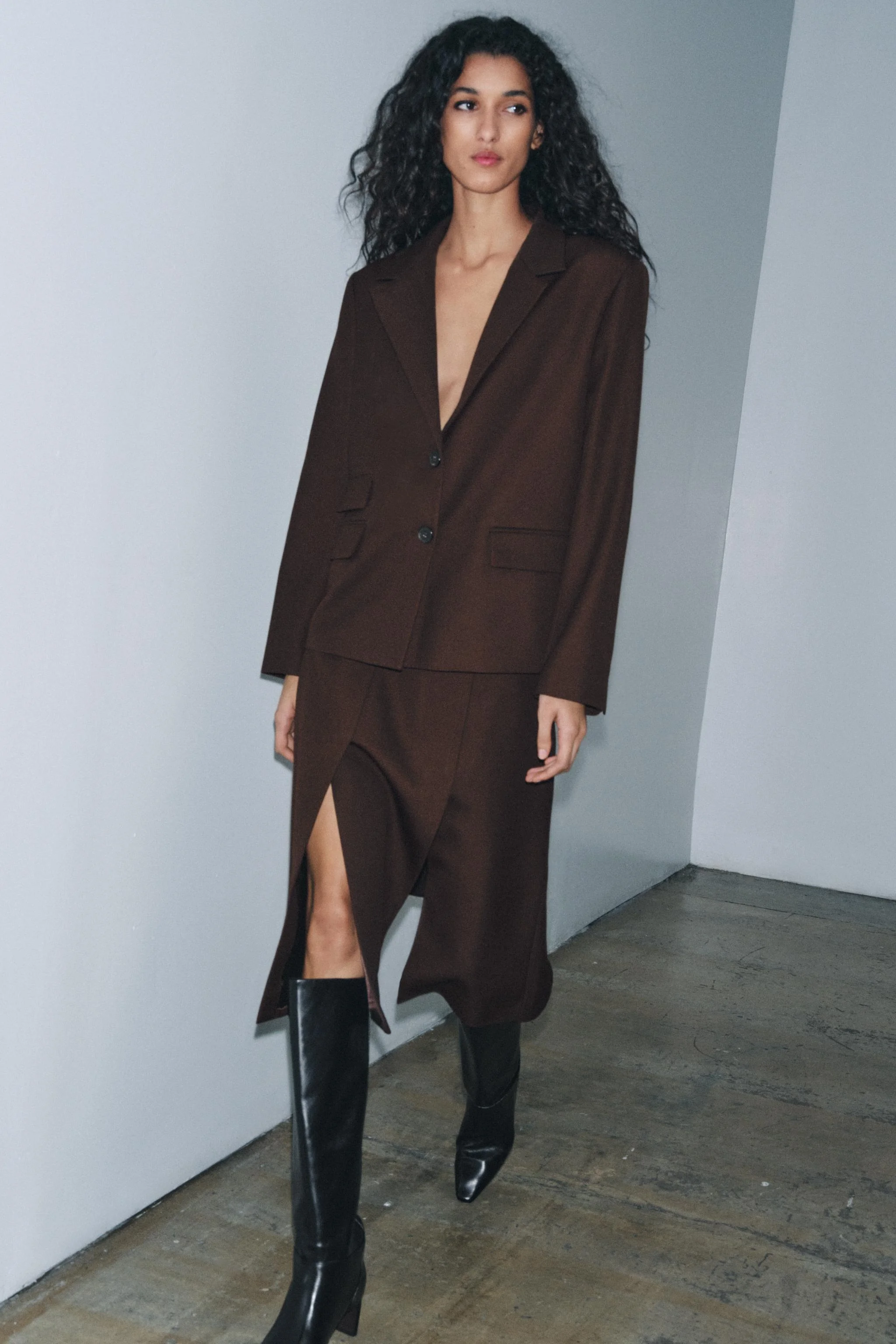 دامن میدی زنانه ZW COLLECTION با پلیسه جعبه ای