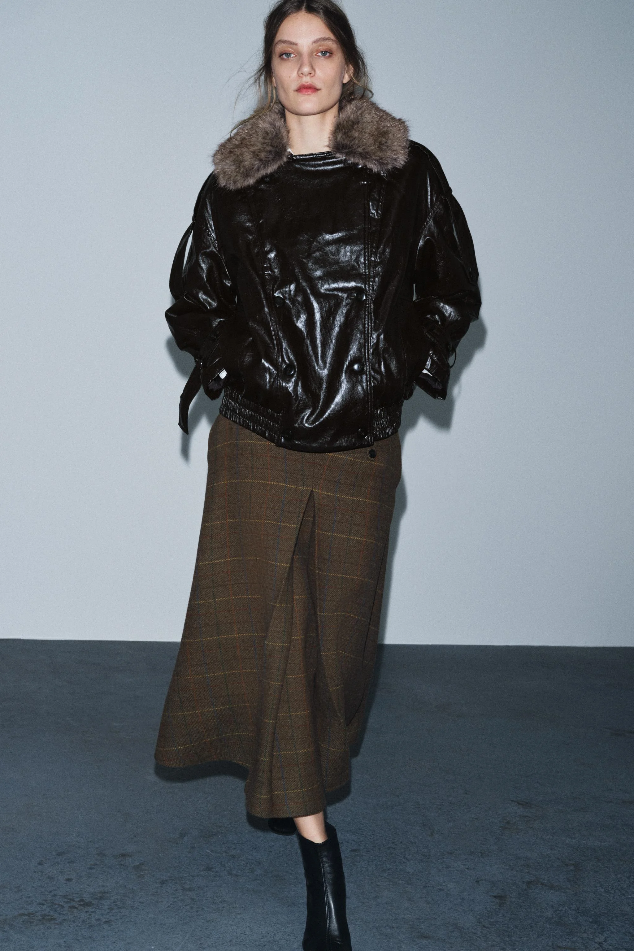 دامن چهارخانه بافت پشمی ZW COLLECTION دامن چهارخانه بافت پشمی ZW COLLECTION