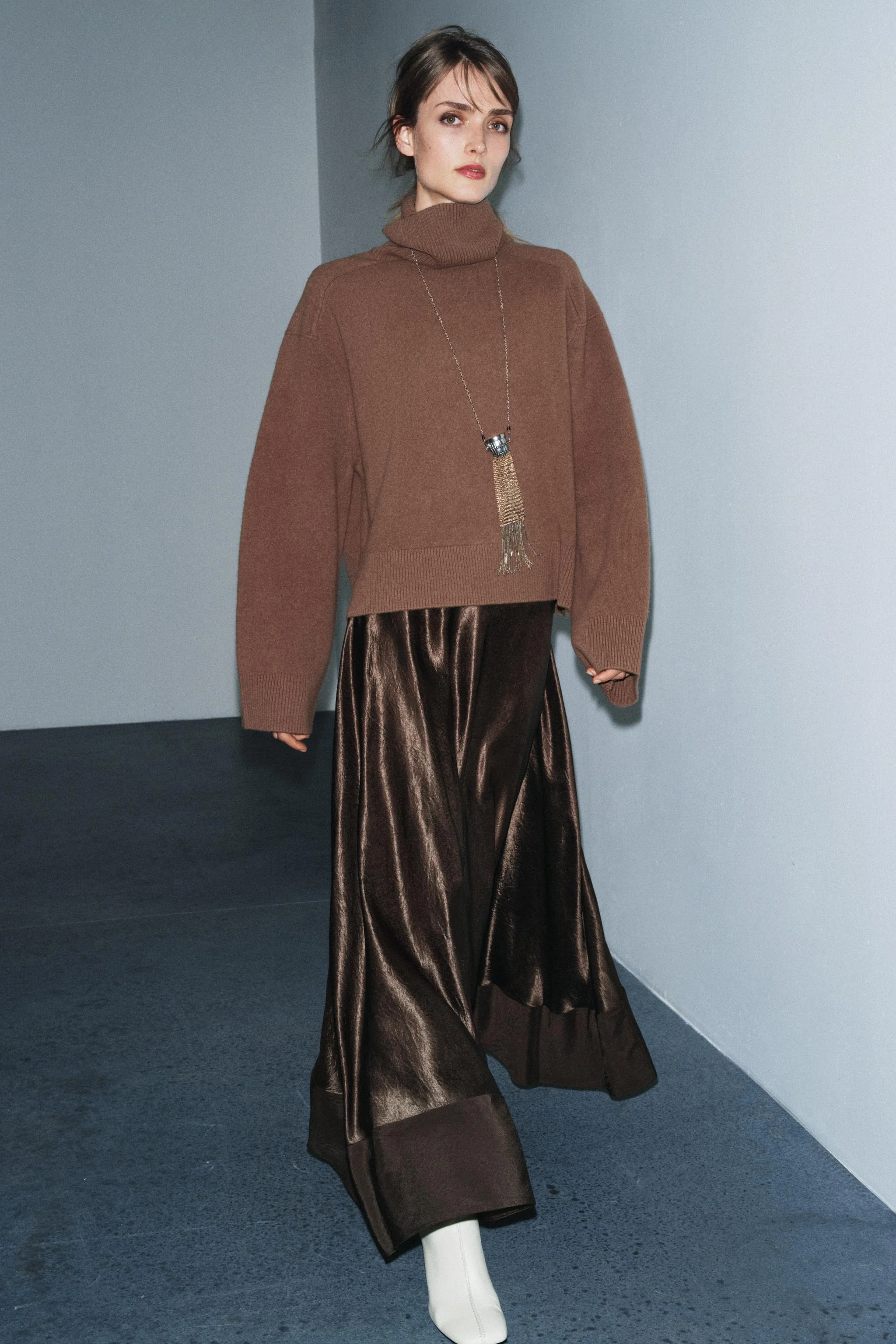 دامن میدی ساتن با کمر متوسط زنانه زارا