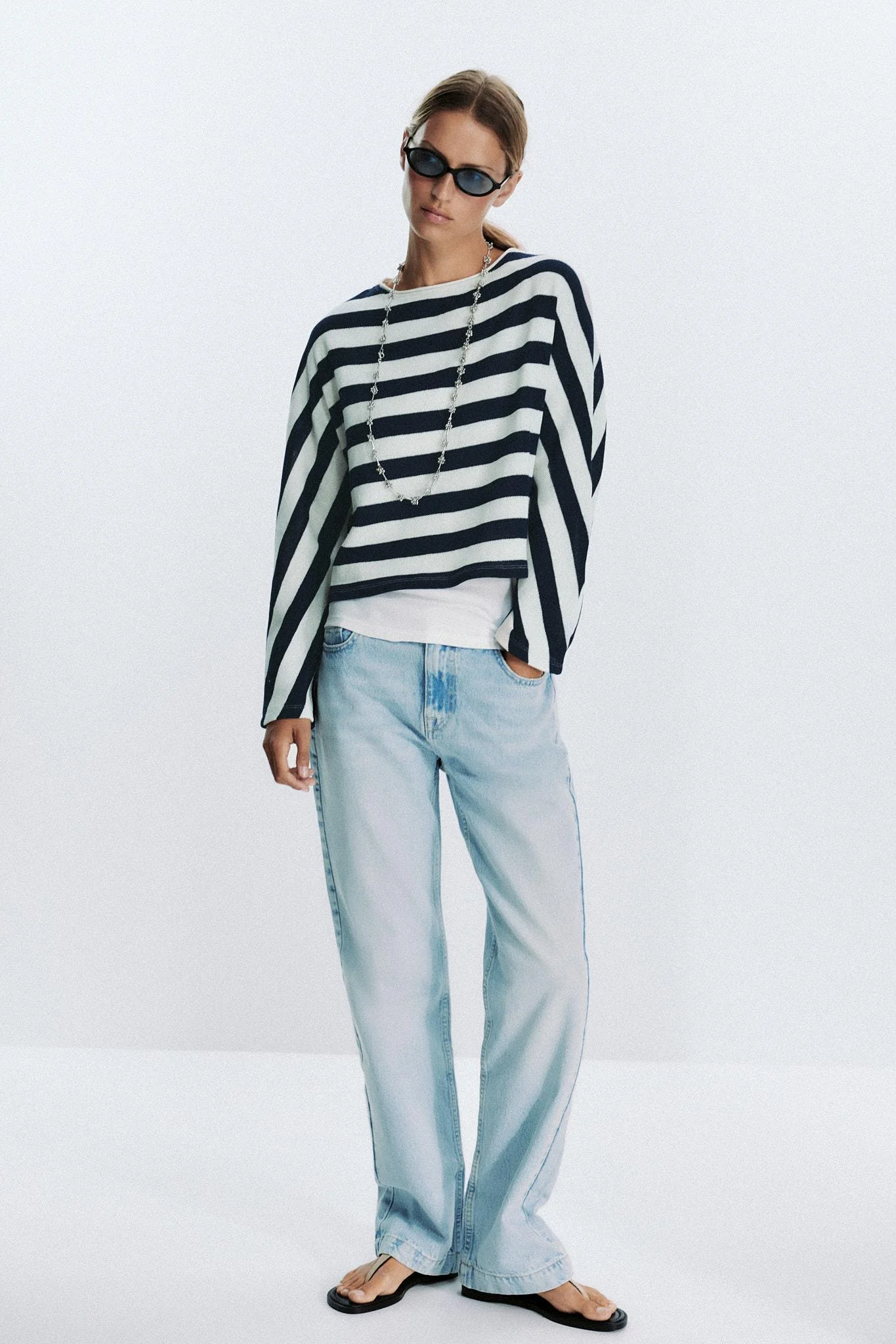 پلیور آستین خفاشی راه راه پلیور آستین خفاشی راه راه