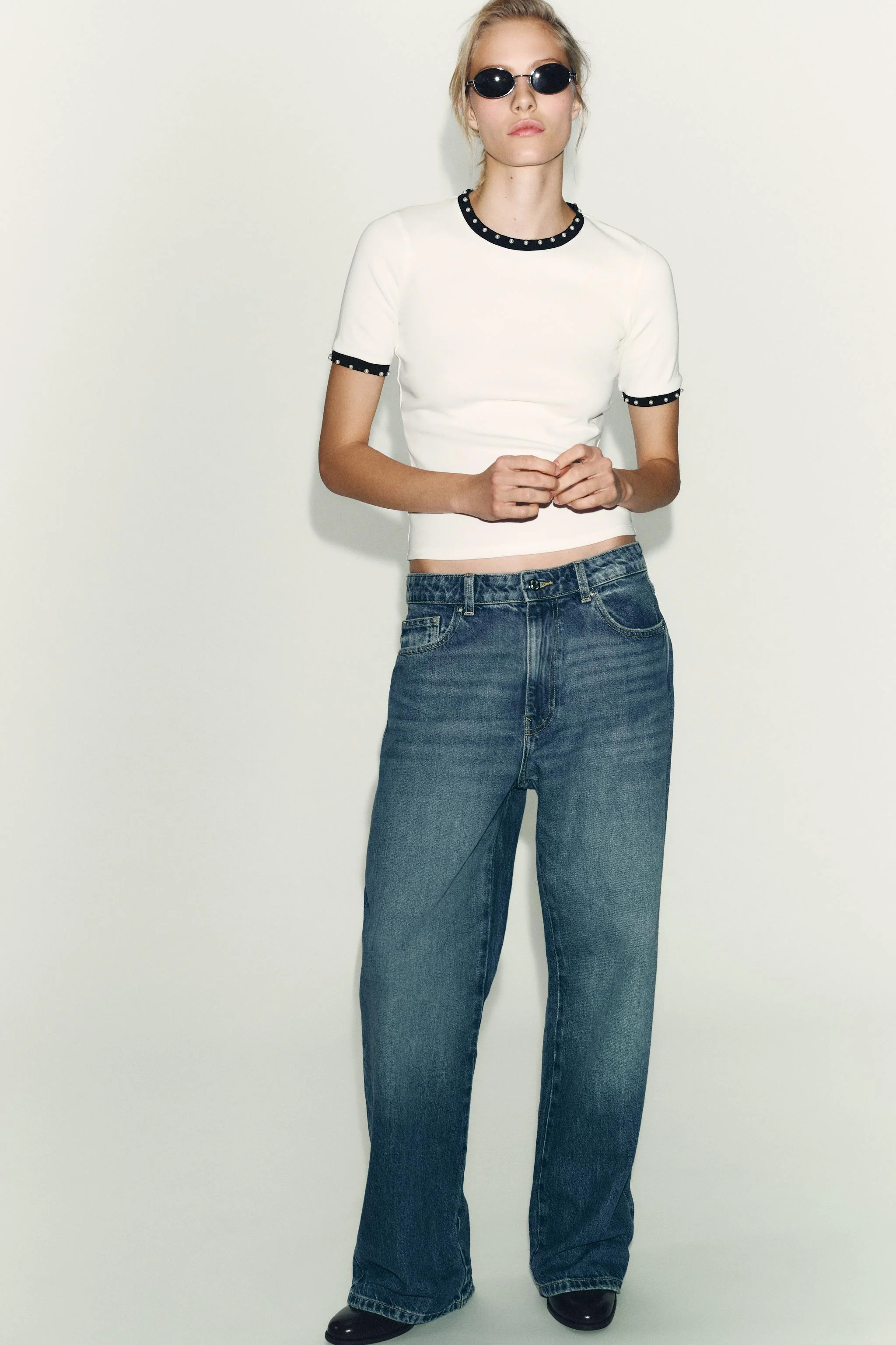 تی شرت بافت درشت و مروارید مصنوعی