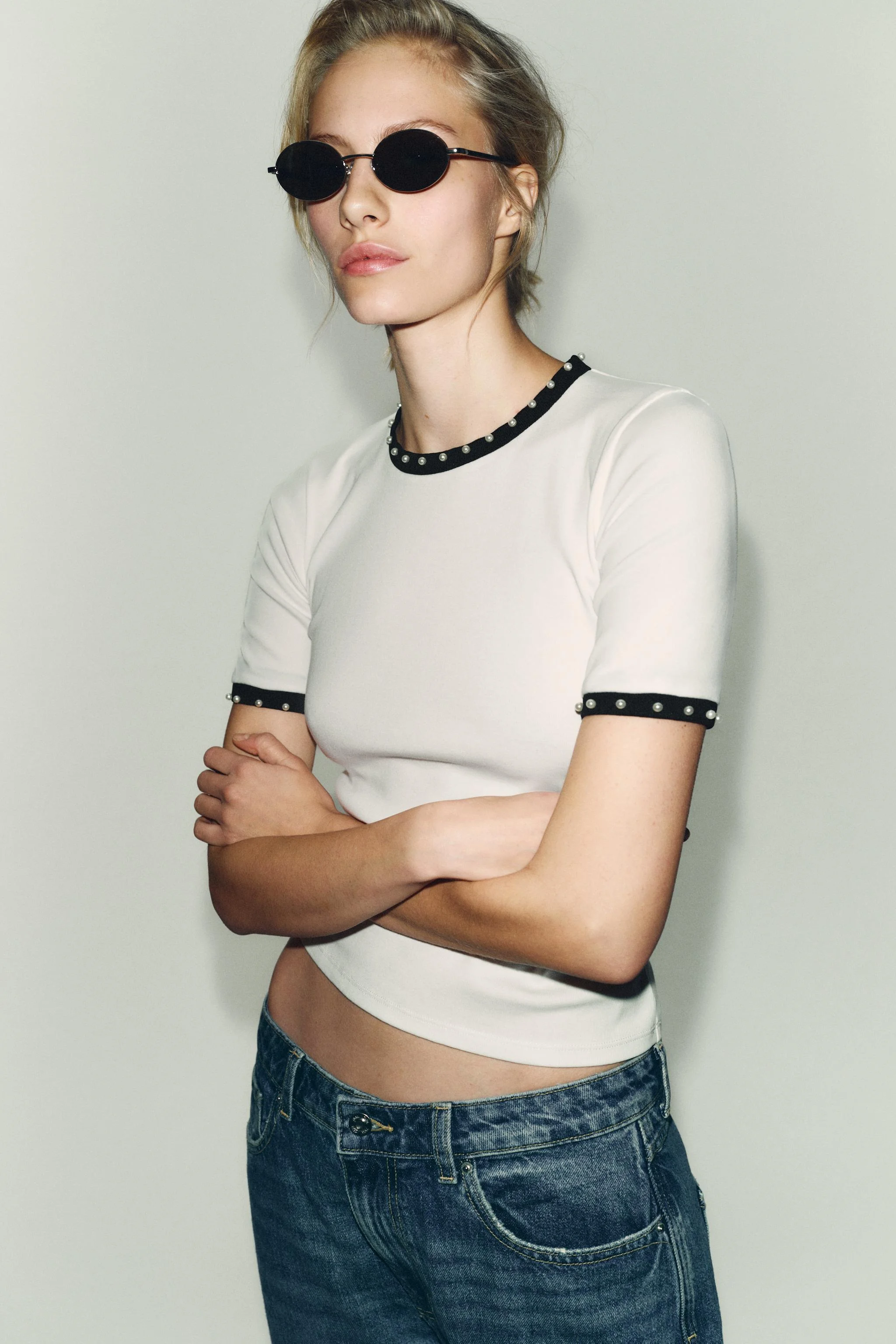 تی شرت بافت درشت و مروارید مصنوعی